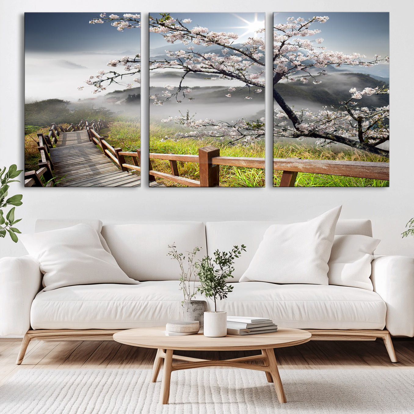 -Sakura Cherry Blossom Pathway Canvas Wall Art – Tranquil Walk Through Blossoming Nature – Ready to