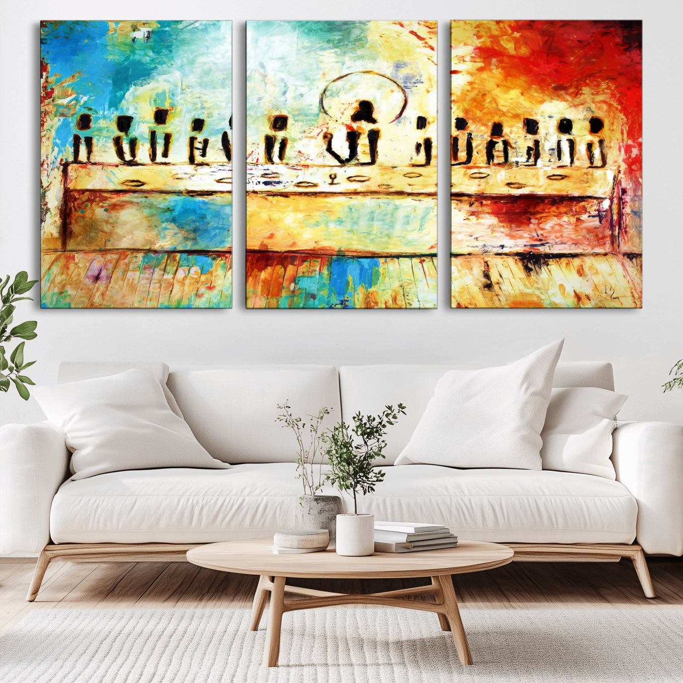 -Abstract Last Supper Wall Art Canvas Print – Apostles Gathering Modern Spiritual Colorful Artwork for home, office