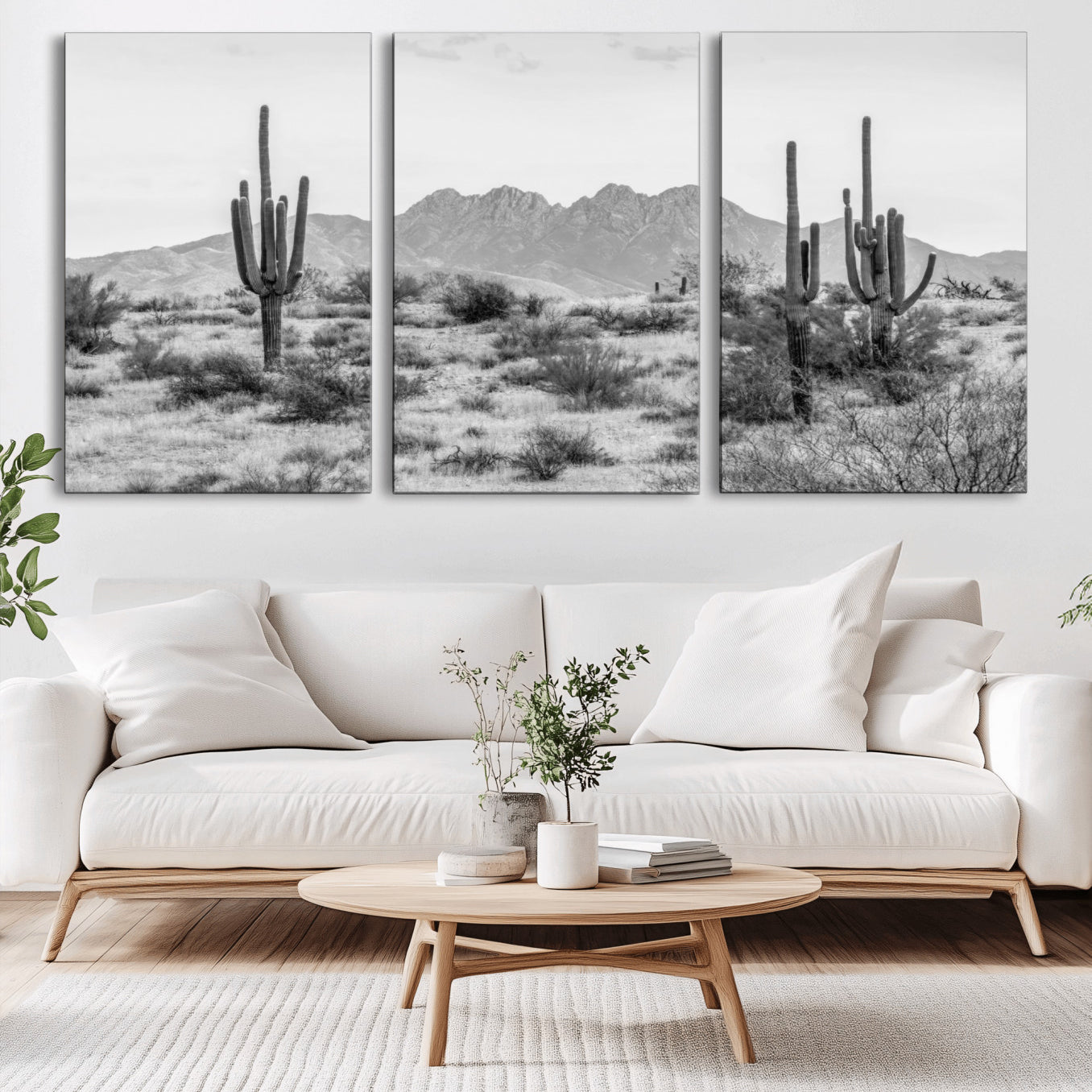 -Black White Arizona Desert Canvas Wall Art Cactus Farmhouse Wall Art