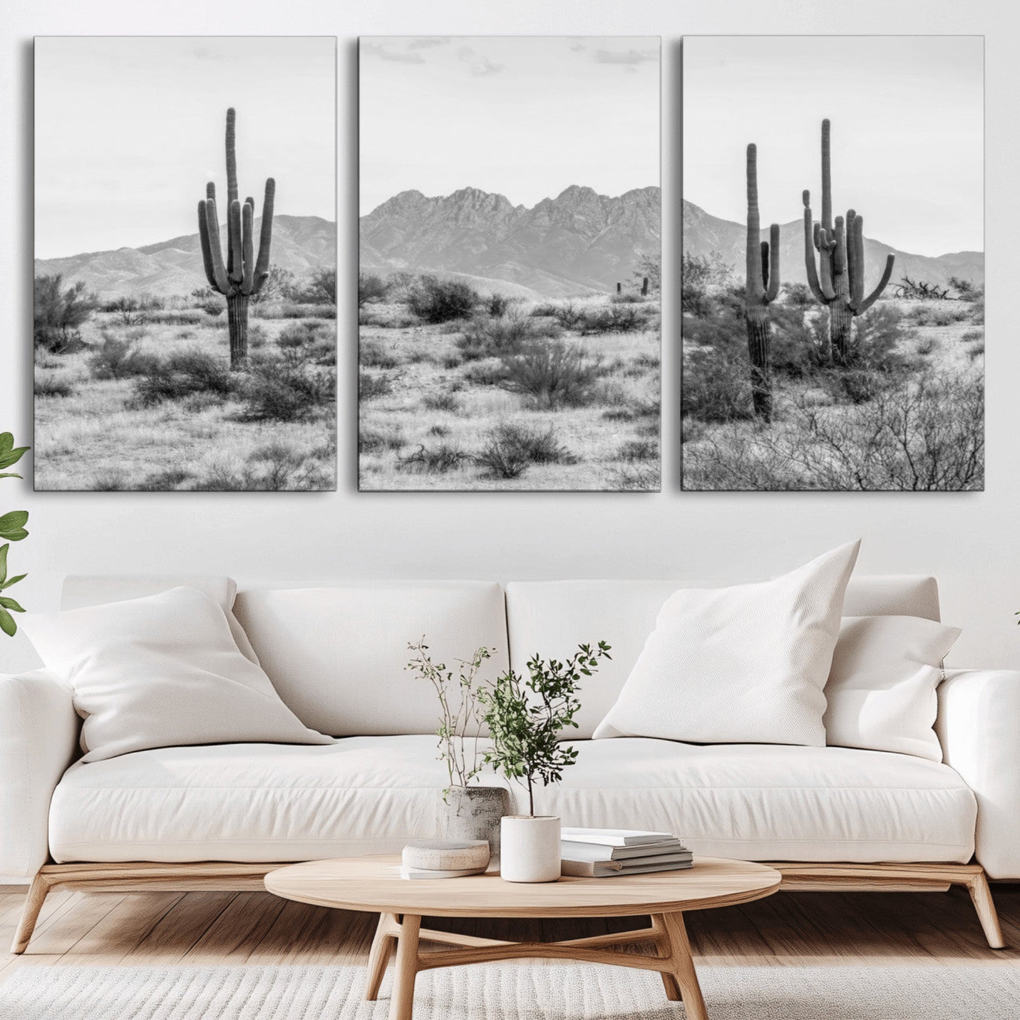 97436PHN-MGV-CV-36X24-Black White Arizona Desert Canvas Wall Art Cactus Farmhouse Wall Art