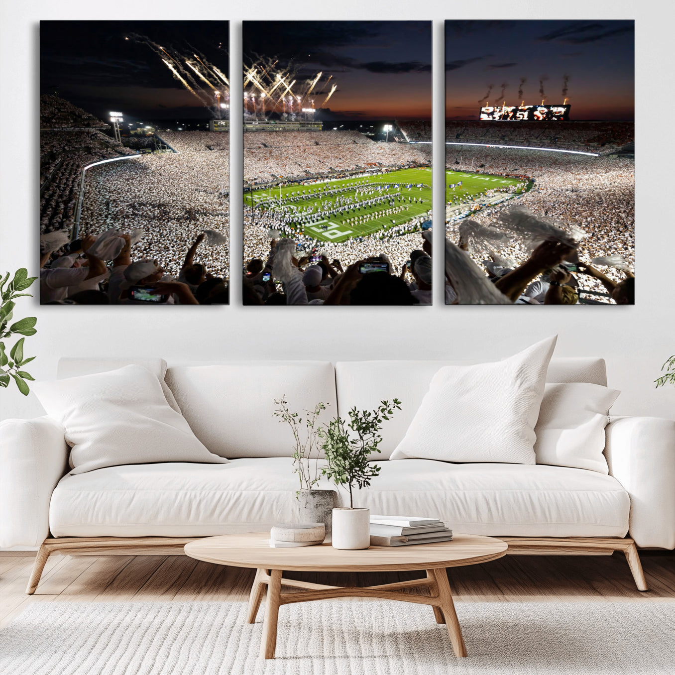 Penn State Stadium Wall Art Print, White Out Football Game Canvas Wall Art, Framed Sports Stadium, Large College Football Canvas Print for Game Room - Man Cave + 555