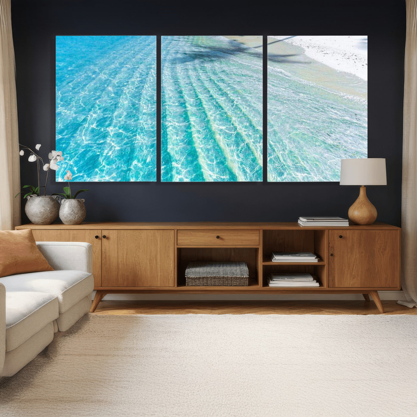 46233906-MGV-CV-36X24 - Serene Clear Blue Ocean Water Canvas Wall Art – Soft White Sand Shore Coastal Print for Home Decor, Relaxation, and Tranquil Vibes