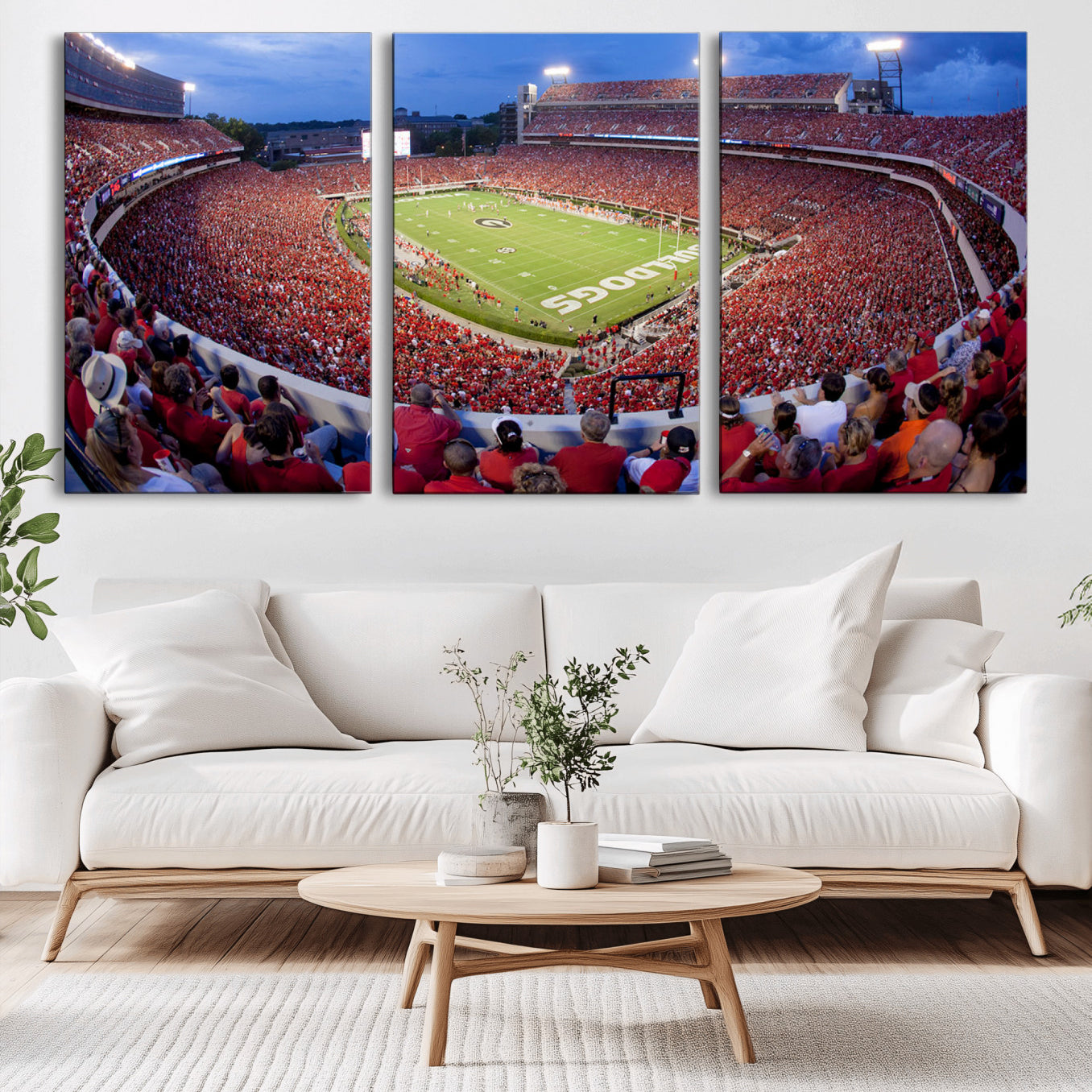 10244378-MGV-CV-60X30-3P-Dooley Stadium Wall Art Print, Sports Arena Canvas Wall Art, Dooley Field at Sanford Stadium Canvas Print, Modern Athletic Field Art Printing