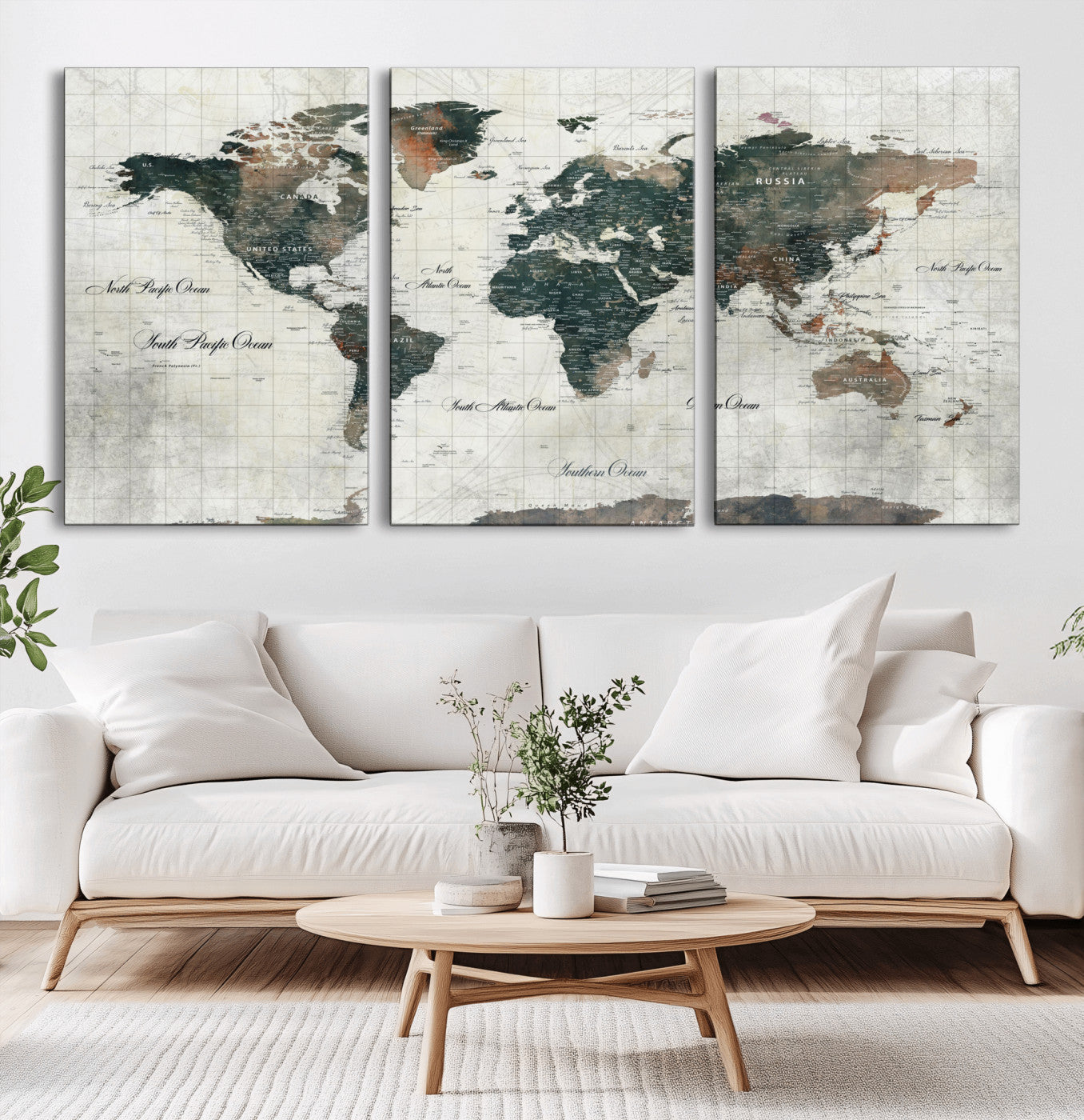 90149079-MGV-CV-60X30-3P - World Map Wall Art Canvas Print, Modern Decorative Framed Map Artwork Prints for Living Room, Office, Bedroom Wall Decor