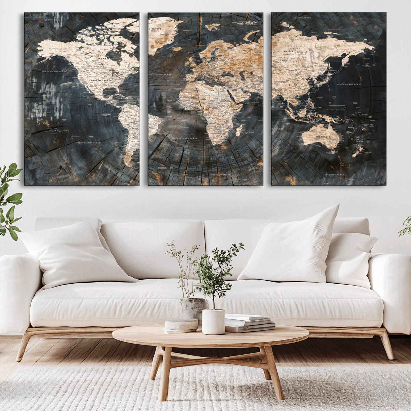 57626704-MGV-CV-60X30-3P - World Map Wall Art Canvas Print, Modern Decorative Framed Map Artwork Prints for Living Room, Office, Bedroom Wall Decor