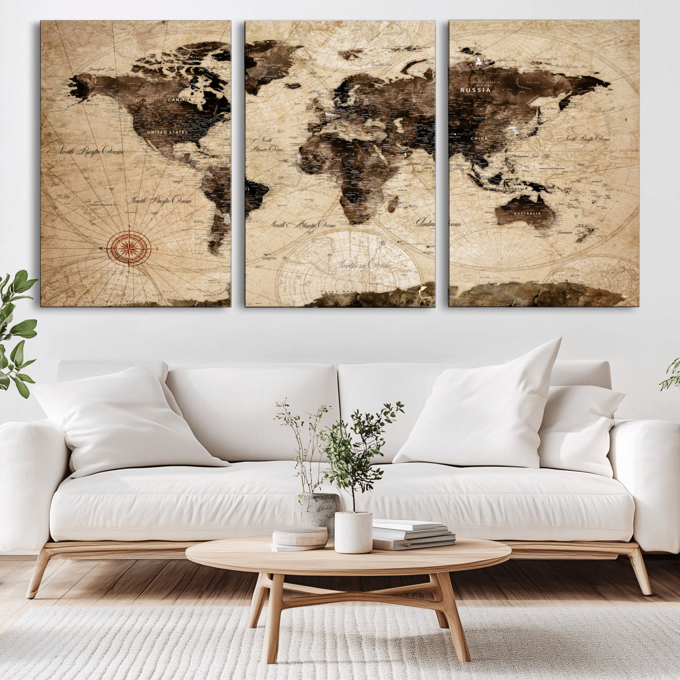 97114757-MGV-CV-60X30-3P - World Map Wall Art Canvas Print, Modern Decorative Framed Map Artwork Prints for Living Room, Office, Bedroom Wall Decor
