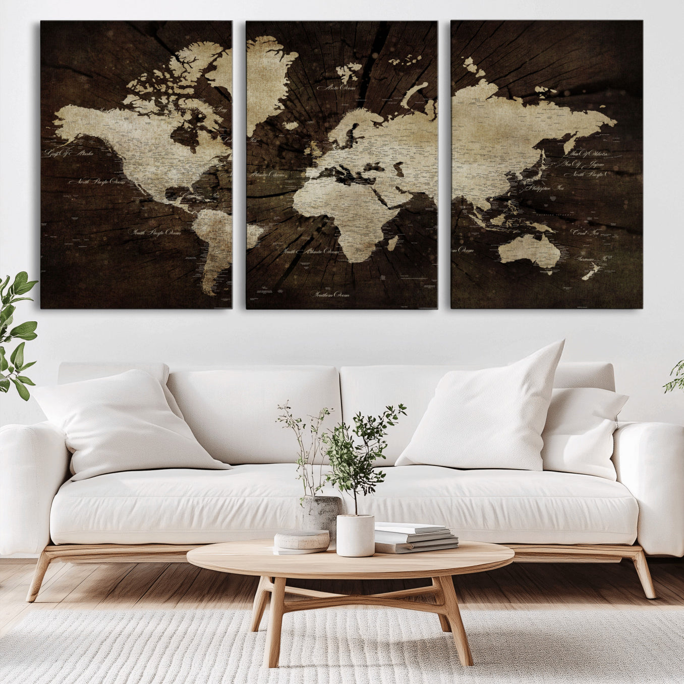 24010397-MGV-CV-60X30-3P - World Map Wall Art Canvas Print, Modern Decorative Framed Map Artwork Prints for Living Room, Office, Bedroom Wall Decor