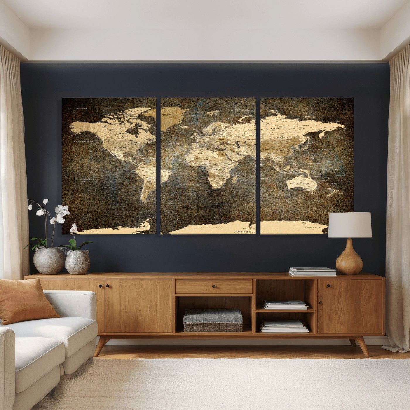 89742472-MGV-CV-36X24 - World Map Wall Art Canvas Print, Modern Decorative Framed Map Artwork Prints for Living Room, Office, Bedroom Wall Decor