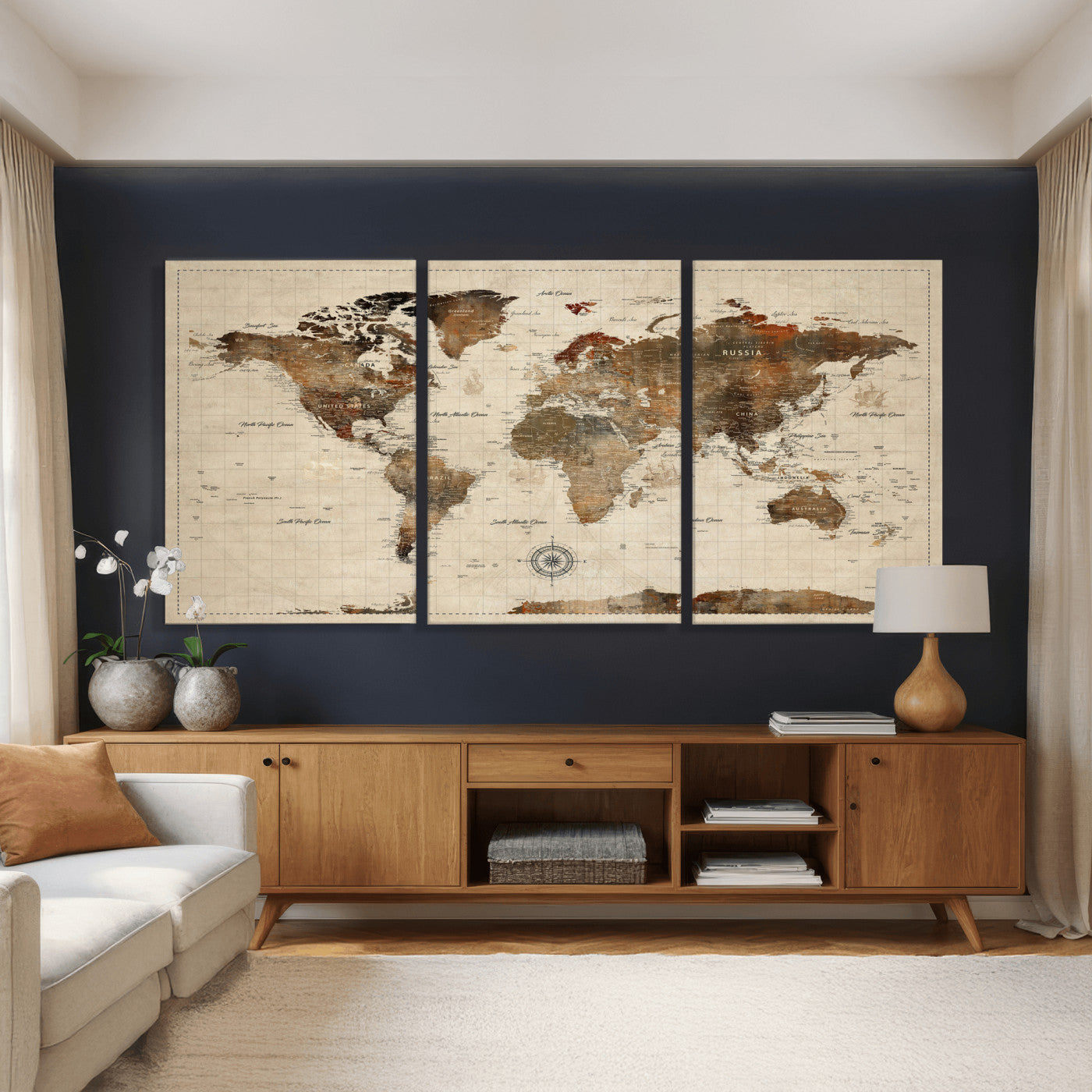 23610090-MGV-CV-36X24 - World Map Wall Art Canvas Print, Modern Decorative Framed Map Artwork Prints for Living Room, Office, Bedroom Wall Decor