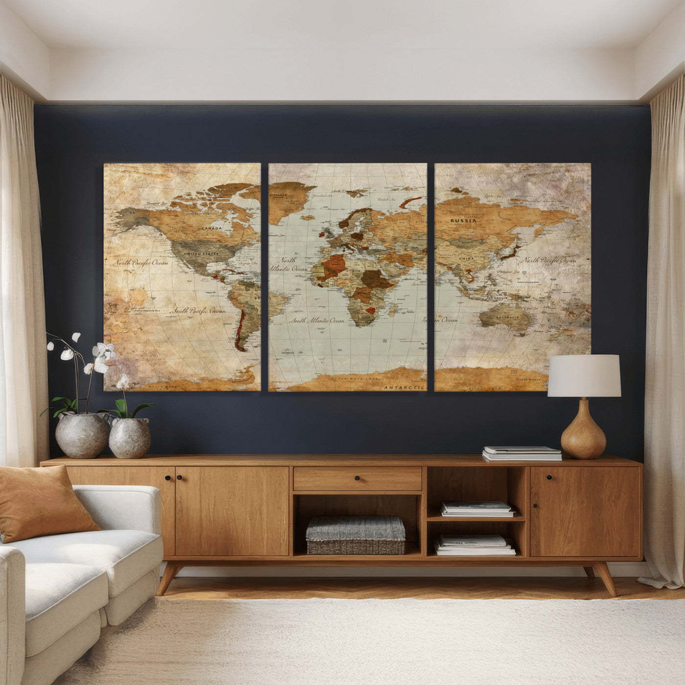 74176056-MGV-CV-36X24 - World Map Wall Art Canvas Print, Modern Decorative Framed Map Artwork Prints for Living Room, Office, Bedroom Wall Decor