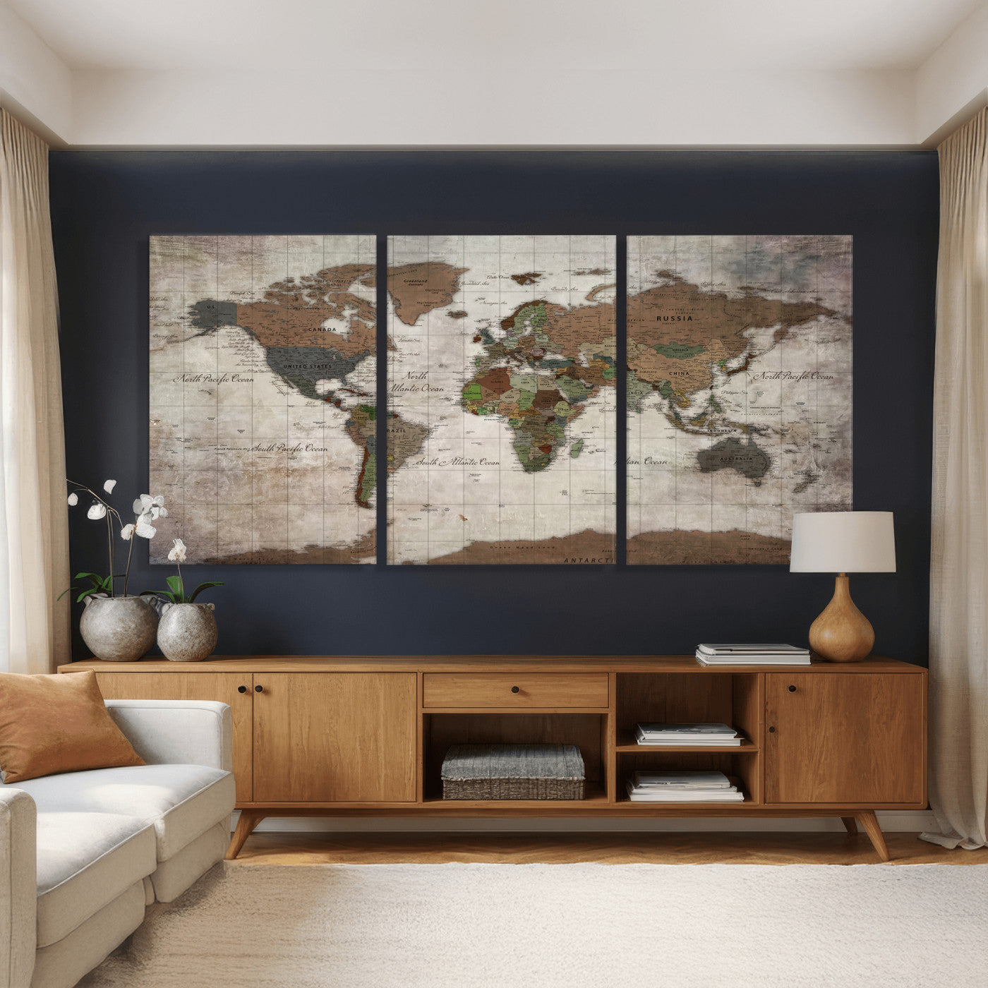 65393892-MGV-CV-36X24 - World Map Wall Art Canvas Print, Modern Decorative Framed Map Artwork Prints for Living Room, Office, Bedroom Wall Decor