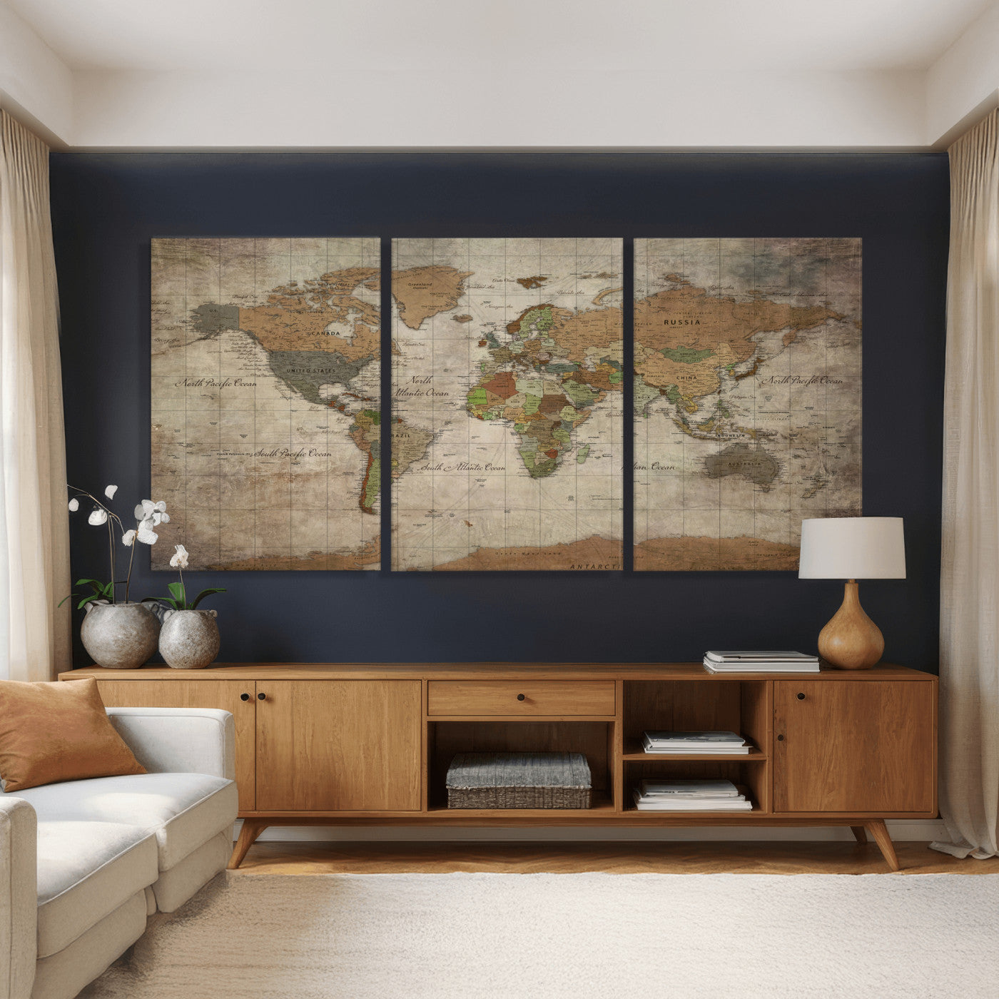 20356264-MGV-CV-36X24 - World Map Wall Art Canvas Print, Modern Decorative Framed Map Artwork Prints for Living Room, Office, Bedroom Wall Decor