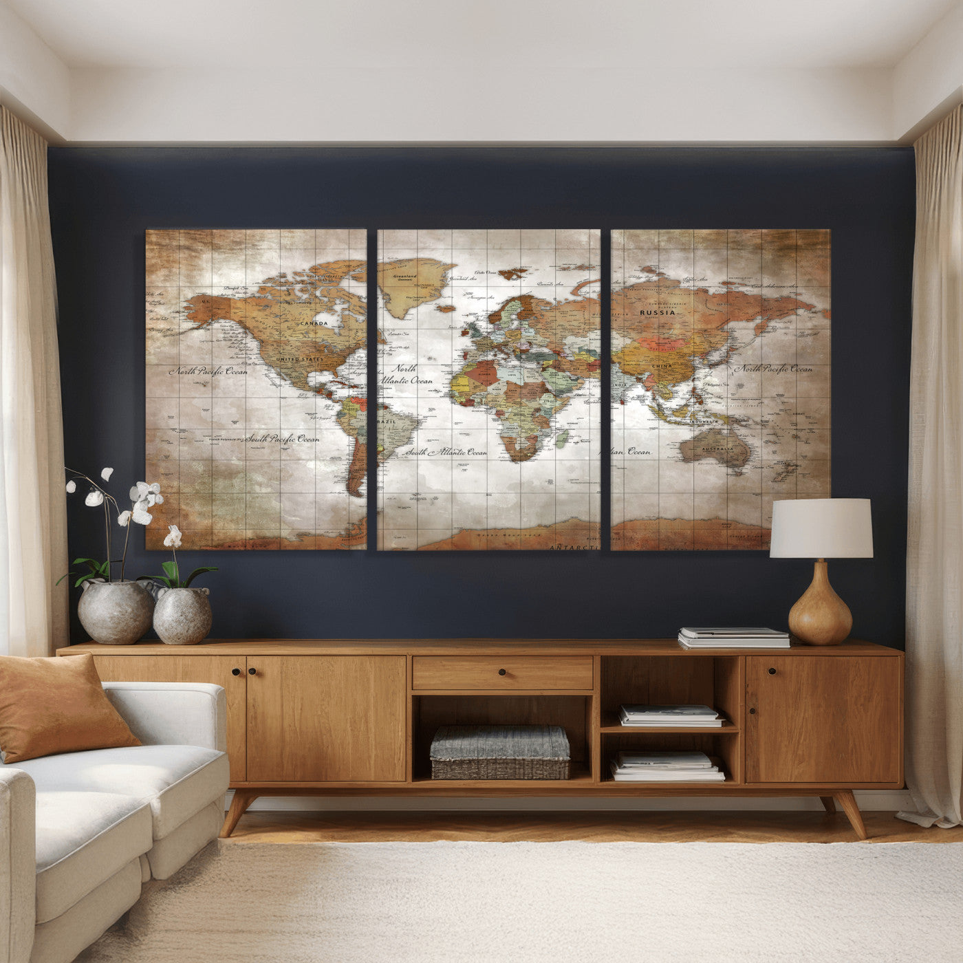 51643807-MGV-CV-36X24 - World Map Wall Art Canvas Print, Modern Decorative Framed Map Artwork Prints for Living Room, Office, Bedroom Wall Decor