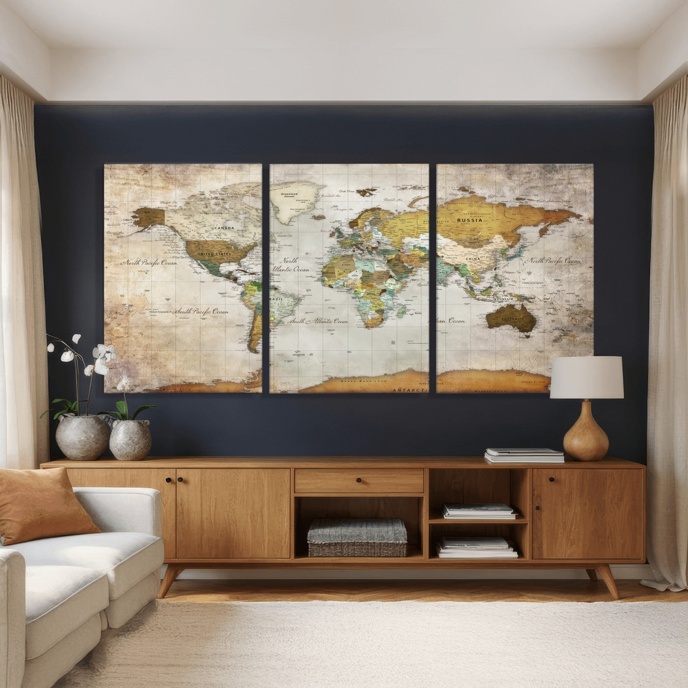 86108417-MGV-CV-36X24 - World Map Wall Art Canvas Print, Modern Decorative Framed Map Artwork Prints for Living Room, Office, Bedroom Wall Decor