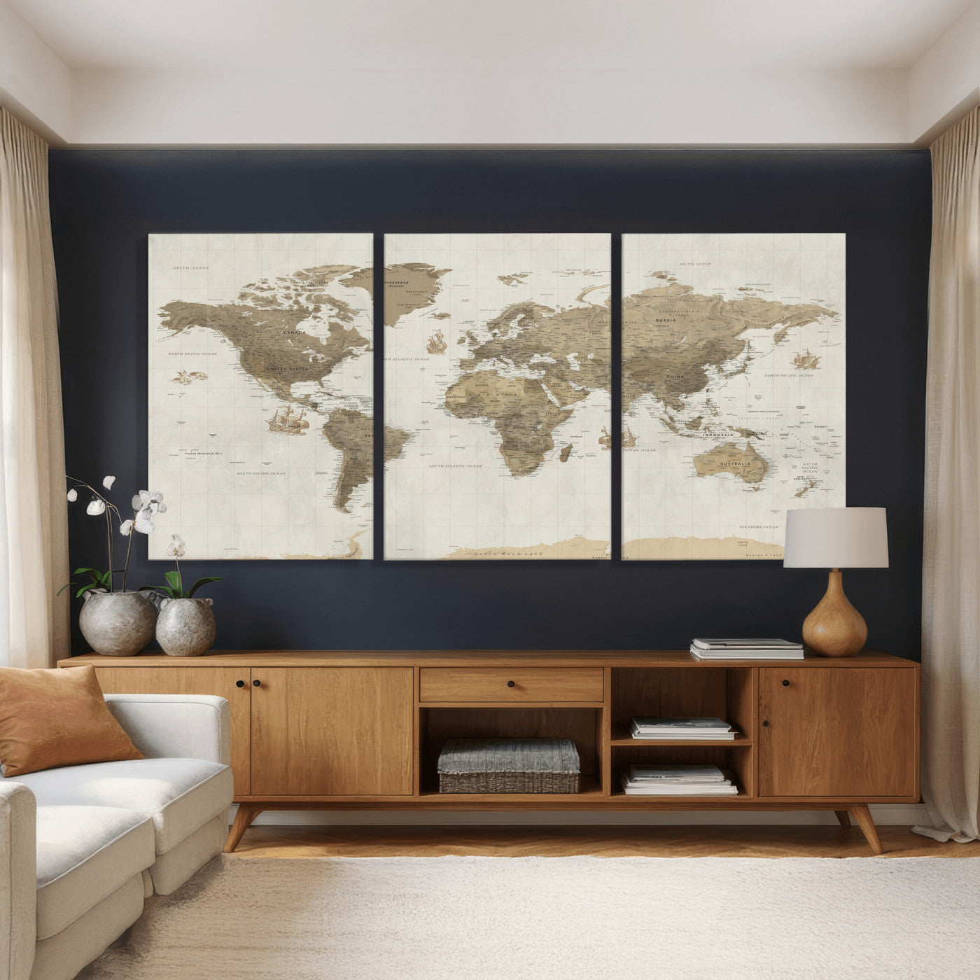 28283260-MGV-CV-36X24 - World Map Wall Art Canvas Print, Modern Decorative Framed Map Artwork Prints for Living Room, Office, Bedroom Wall Decor