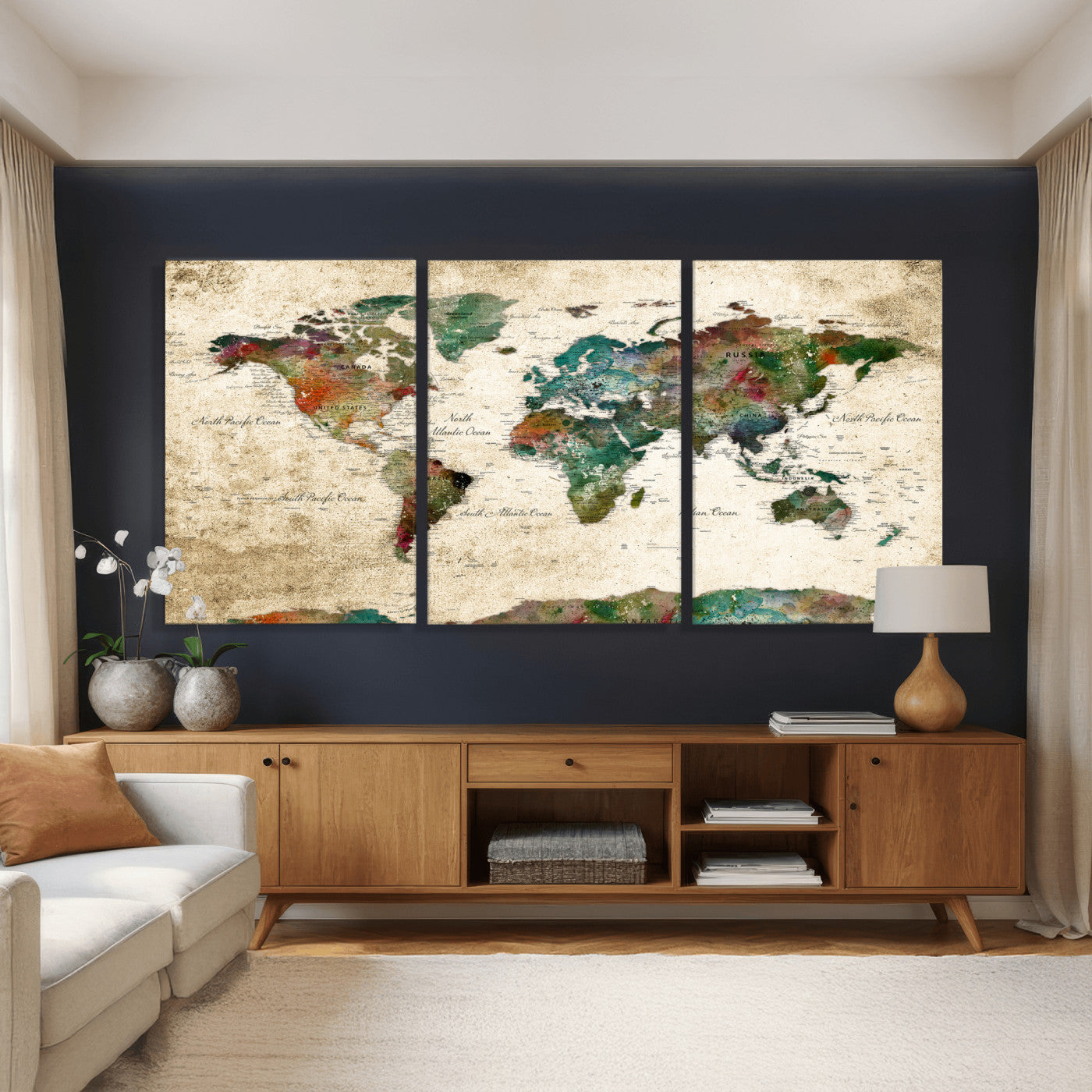 87544591-MGV-CV-36X24 - World Map Wall Art Canvas Print, Modern Decorative Framed Map Artwork Prints for Living Room, Office, Bedroom Wall Decor