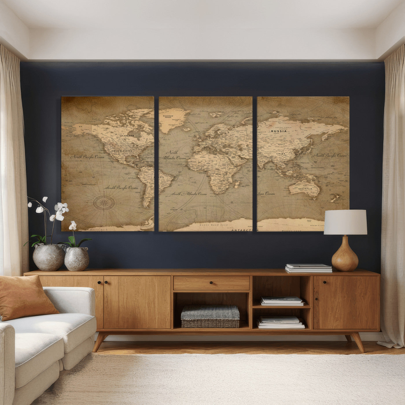 49946617-MGV-CV-36X24 - World Map Wall Art Canvas Print, Modern Decorative Framed Map Artwork Prints for Living Room, Office, Bedroom Wall Decor