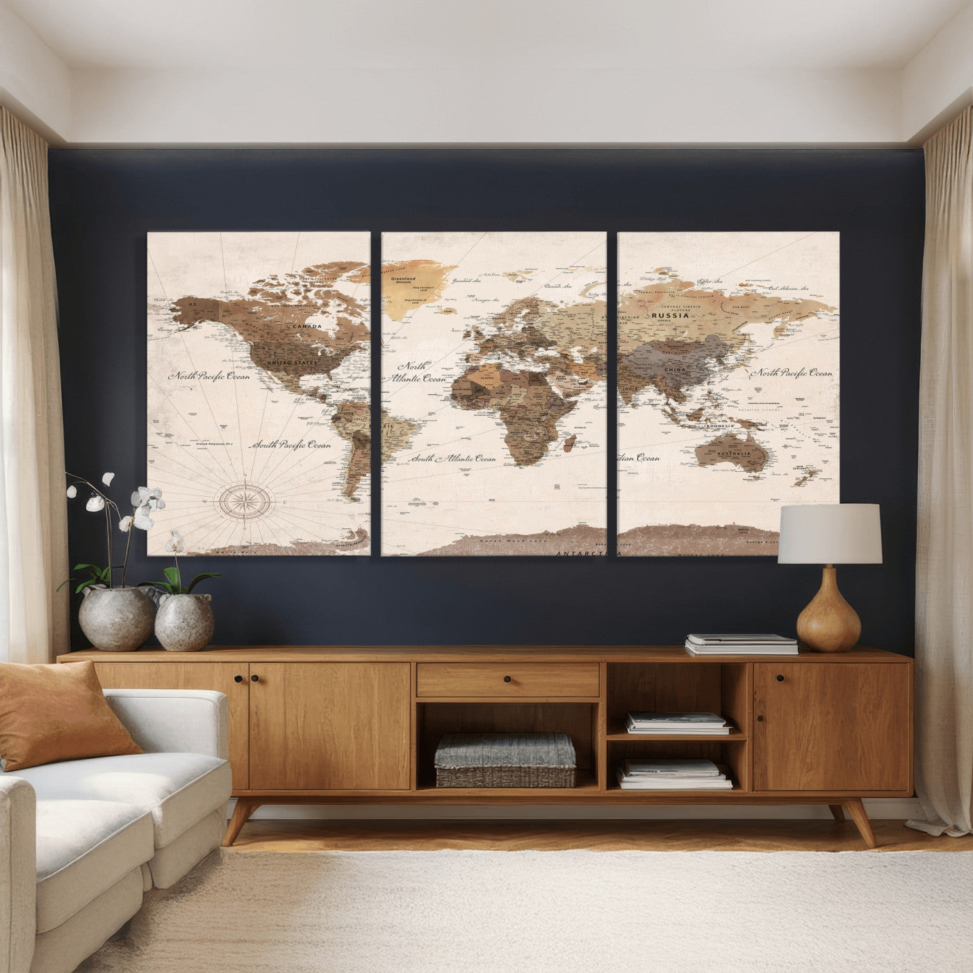 69860078-MGV-CV-36X24 - World Map Wall Art Canvas Print, Modern Decorative Framed Map Artwork Prints for Living Room, Office, Bedroom Wall Decor