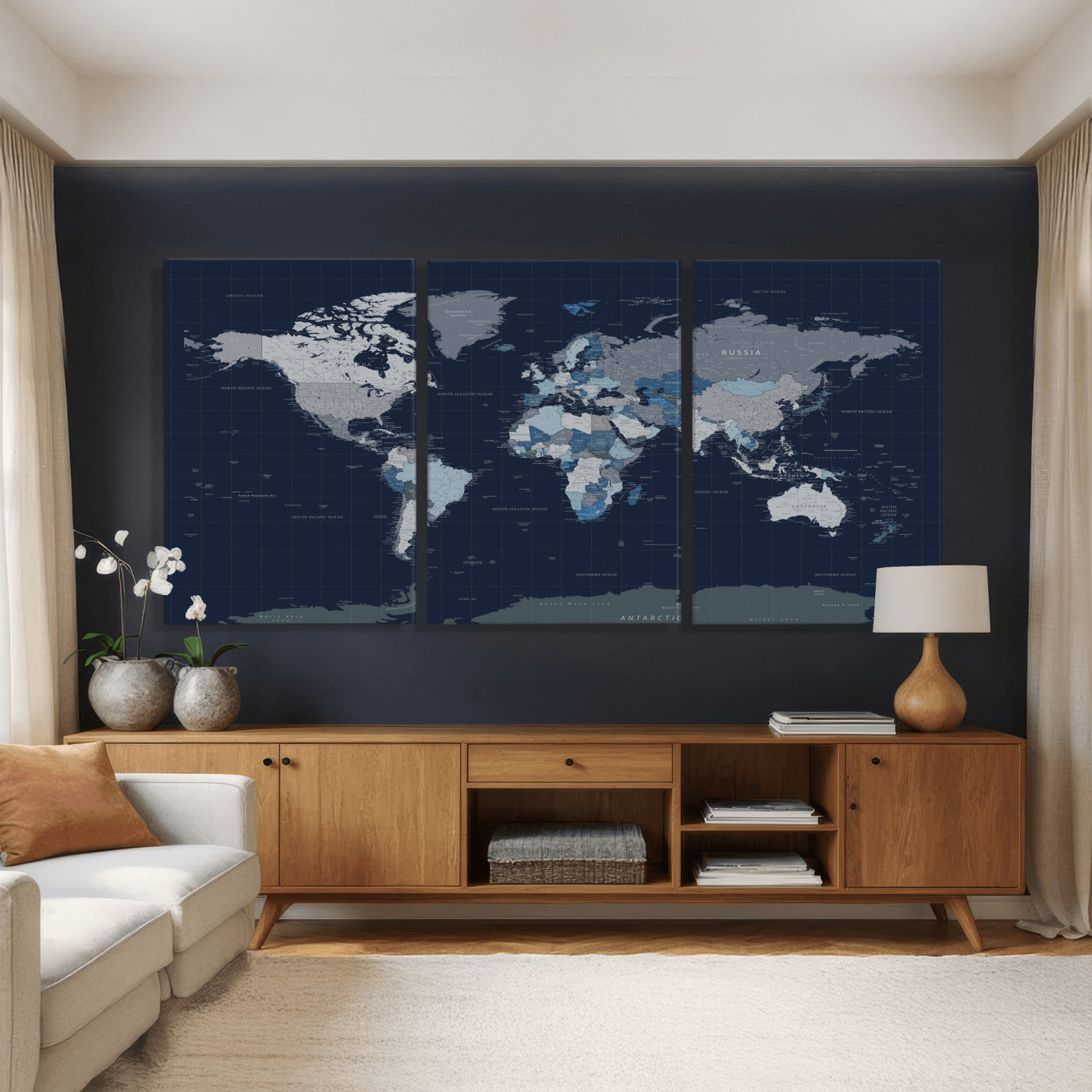 17712680-MGV-CV-36X24 - World Map Wall Art Canvas Print, Modern Decorative Framed Map Artwork Prints for Living Room, Office, Bedroom Wall Decor
