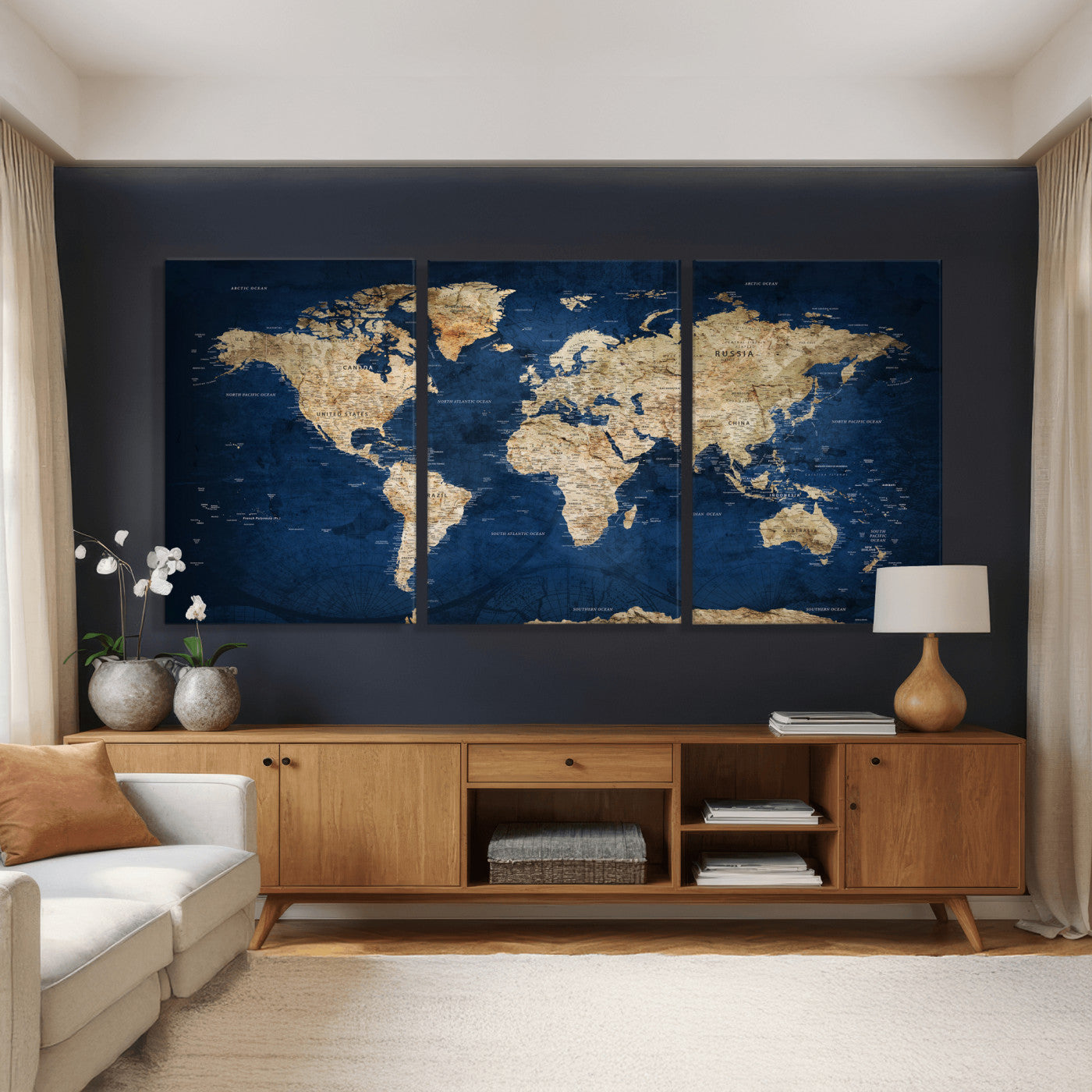 57503519-MGV-CV-36X24 - World Map Wall Art Canvas Print, Modern Decorative Framed Map Artwork Prints for Living Room, Office, Bedroom Wall Decor