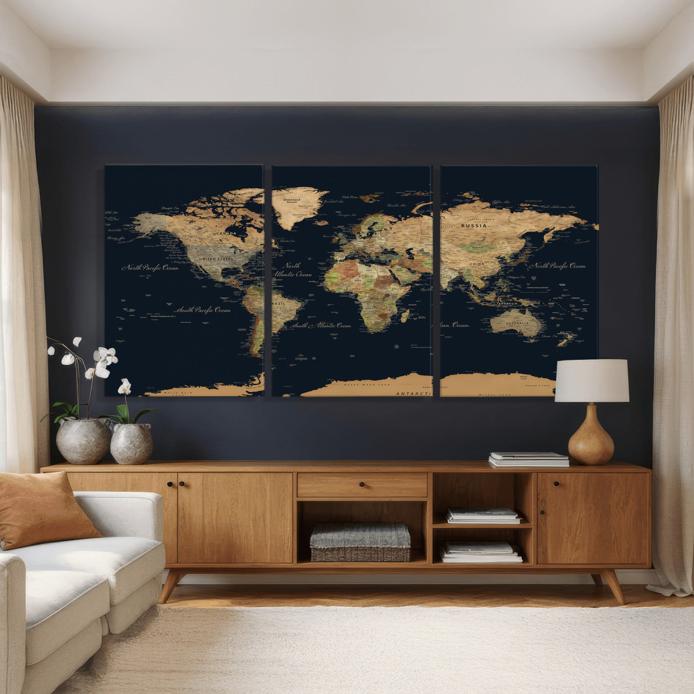 94449133-MGV-CV-36X24 - World Map Wall Art Canvas Print, Modern Decorative Framed Map Artwork Prints for Living Room, Office, Bedroom Wall Decor