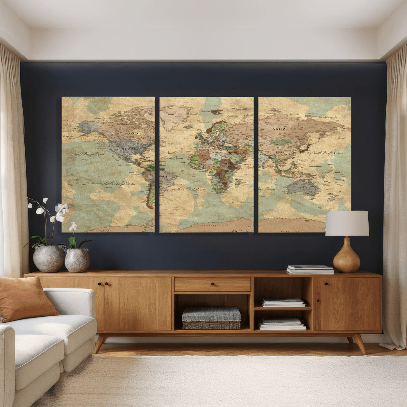 72396478-MGV-CV-36X24 - World Map Wall Art Canvas Print, Modern Decorative Framed Map Artwork Prints for Living Room, Office, Bedroom Wall Decor