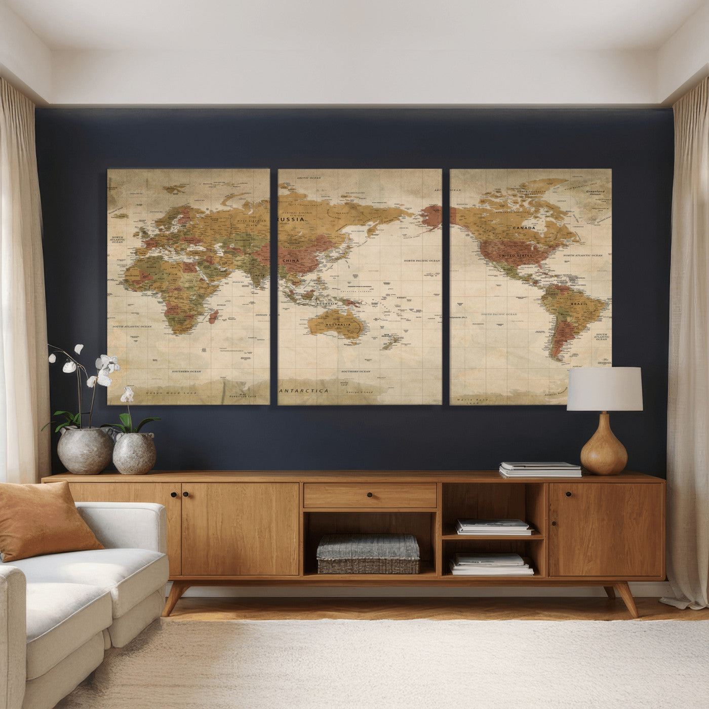 83478963-MGV-CV-36X24 - World Map Wall Art Canvas Print, Modern Decorative Framed Map Artwork Prints for Living Room, Office, Bedroom Wall Decor