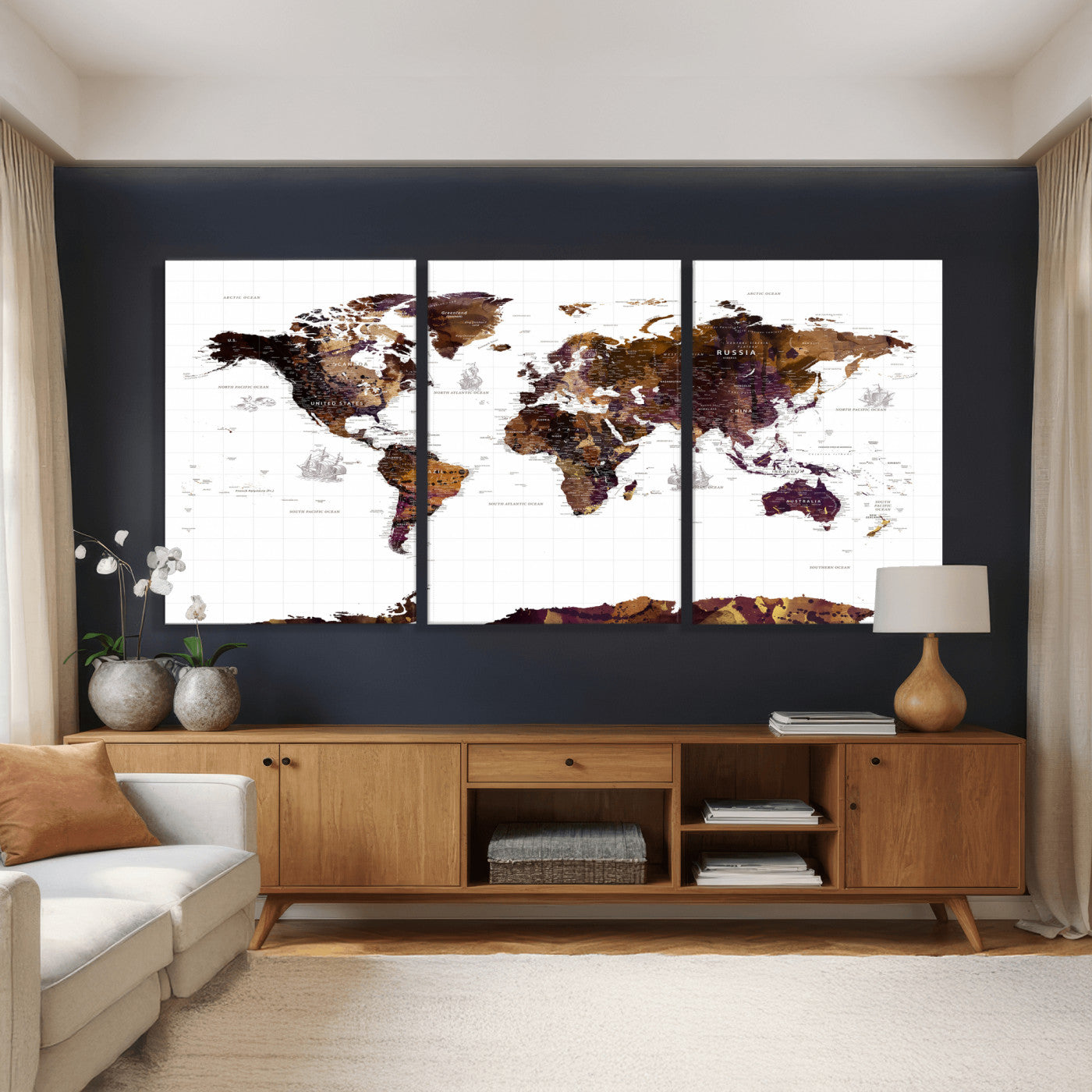 34792695-MGV-CV-36X24 - World Map Wall Art Canvas Print, Modern Decorative Framed Map Artwork Prints for Living Room, Office, Bedroom Wall Decor