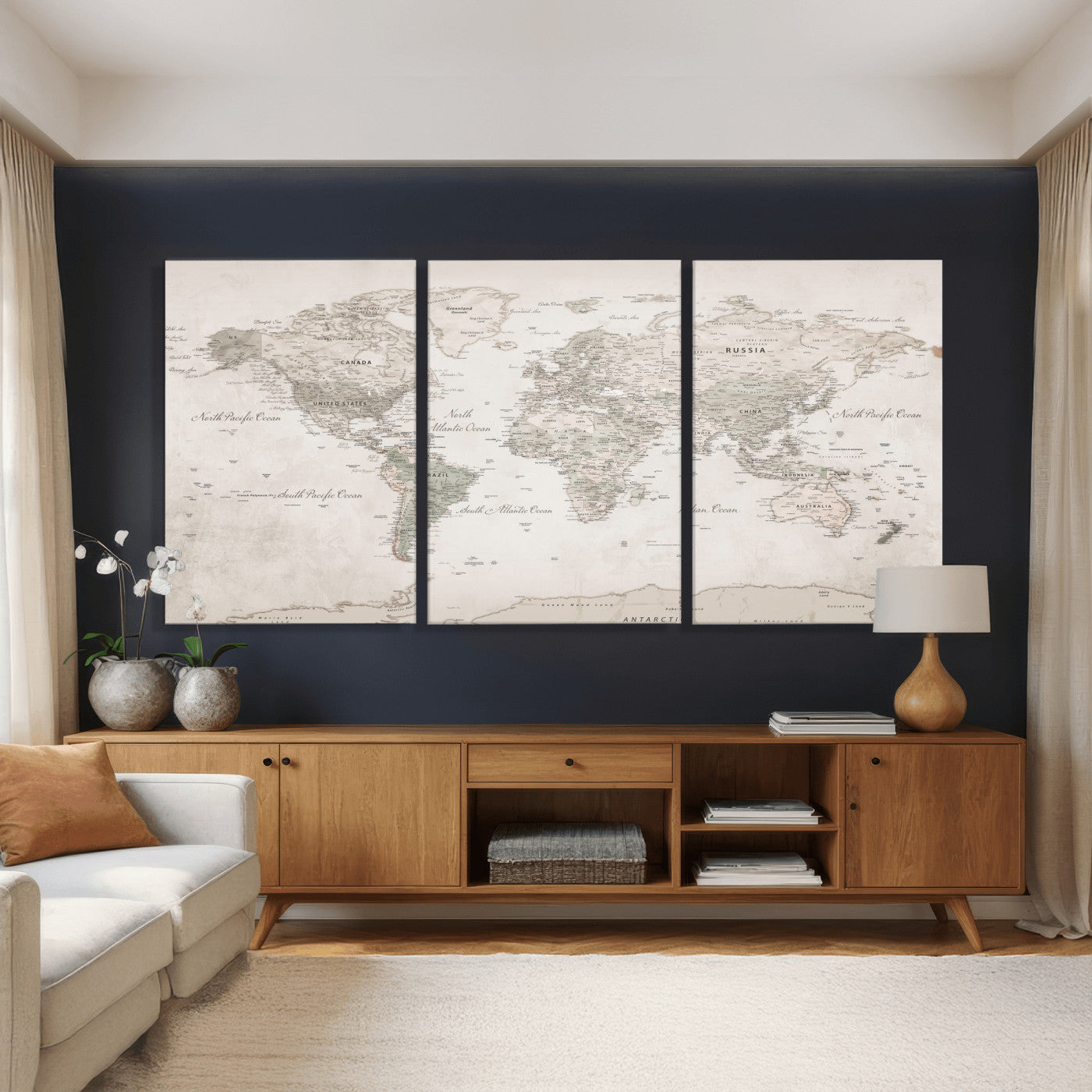 90355419-MGV-CV-36X24 - World Map Wall Art Canvas Print, Modern Decorative Framed Map Artwork Prints for Living Room, Office, Bedroom Wall Decor