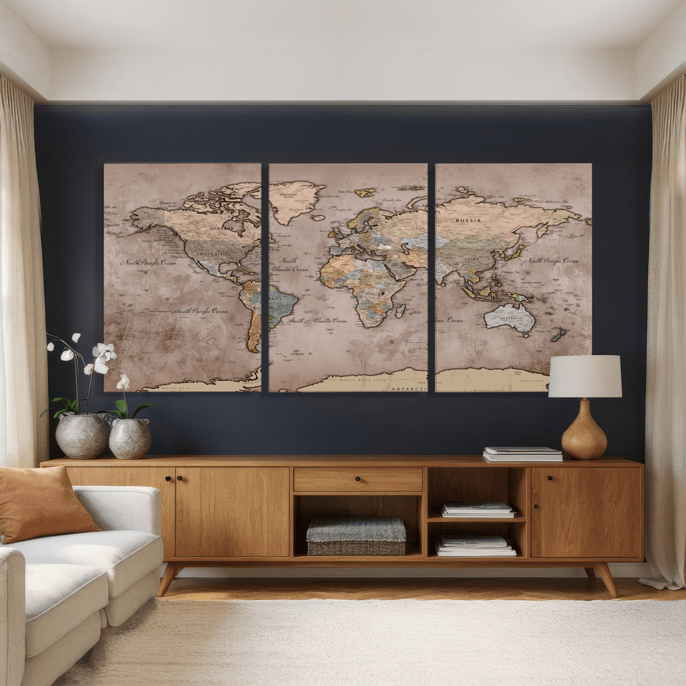 91471273-MGV-CV-36X24 - World Map Wall Art Canvas Print, Modern Decorative Framed Map Artwork Prints for Living Room, Office, Bedroom Wall Decor