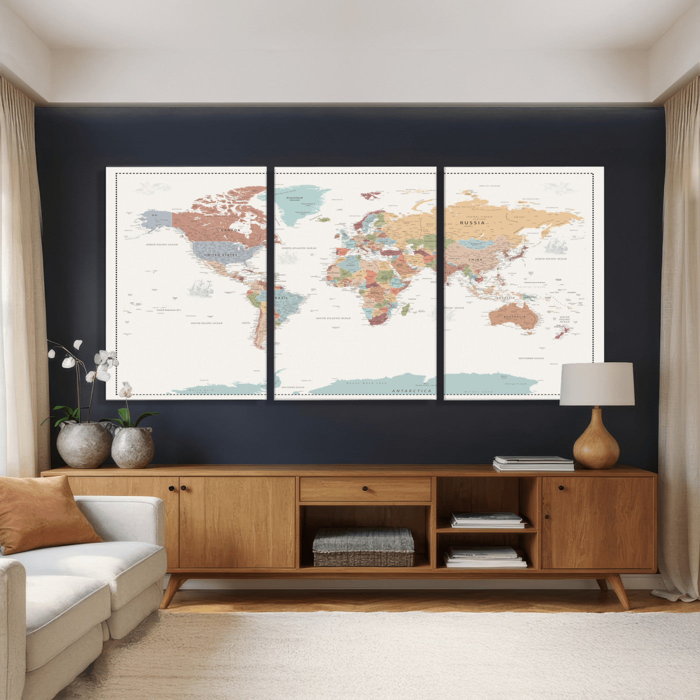 63447567-MGV-CV-36X24 - World Map Wall Art Canvas Print, Modern Decorative Framed Map Artwork Prints for Living Room, Office, Bedroom Wall Decor