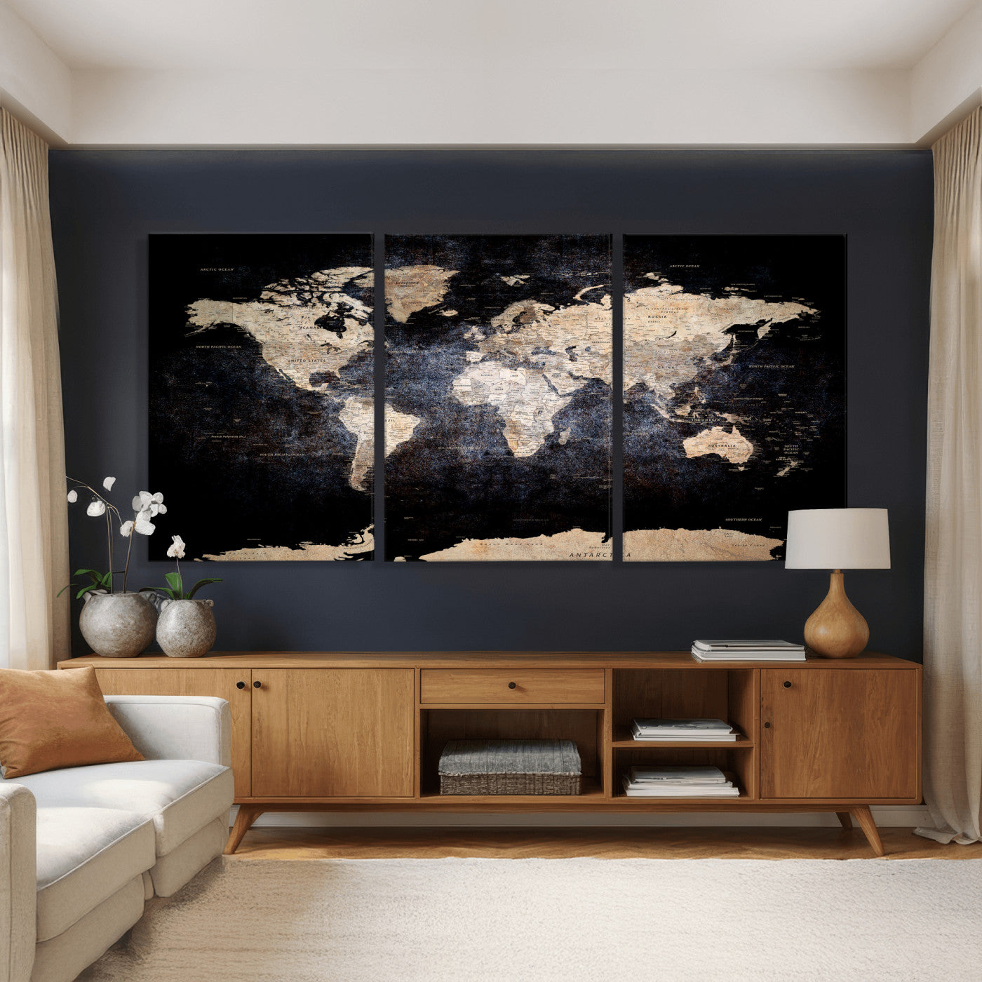 56713386-MGV-CV-36X24 - World Map Wall Art Canvas Print, Modern Decorative Framed Map Artwork Prints for Living Room, Office, Bedroom Wall Decor