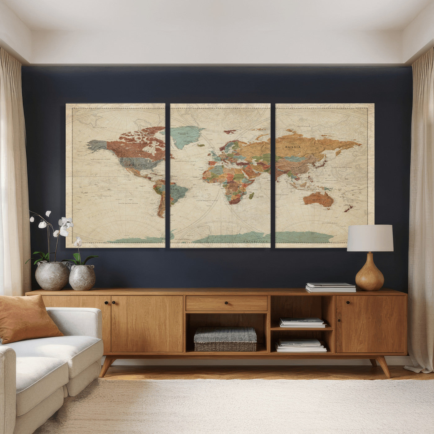 74172497-MGV-CV-36X24 - World Map Wall Art Canvas Print, Modern Decorative Framed Map Artwork Prints for Living Room, Office, Bedroom Wall Decor