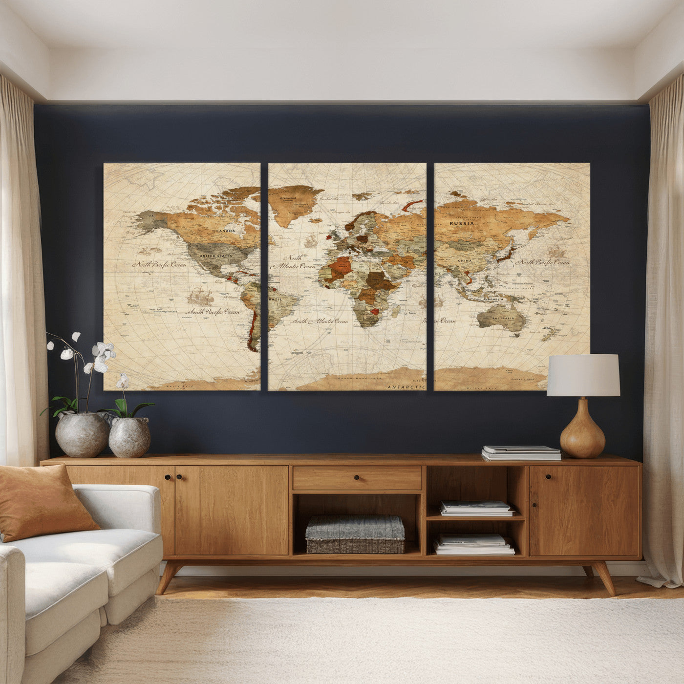 29684537-MGV-CV-36X24 - World Map Wall Art Canvas Print, Modern Decorative Framed Map Artwork Prints for Living Room, Office, Bedroom Wall Decor