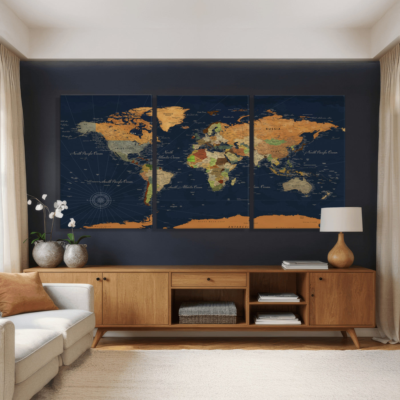 11715182-MGV-CV-36X24 - World Map Wall Art Canvas Print, Modern Decorative Framed Map Artwork Prints for Living Room, Office, Bedroom Wall Decor