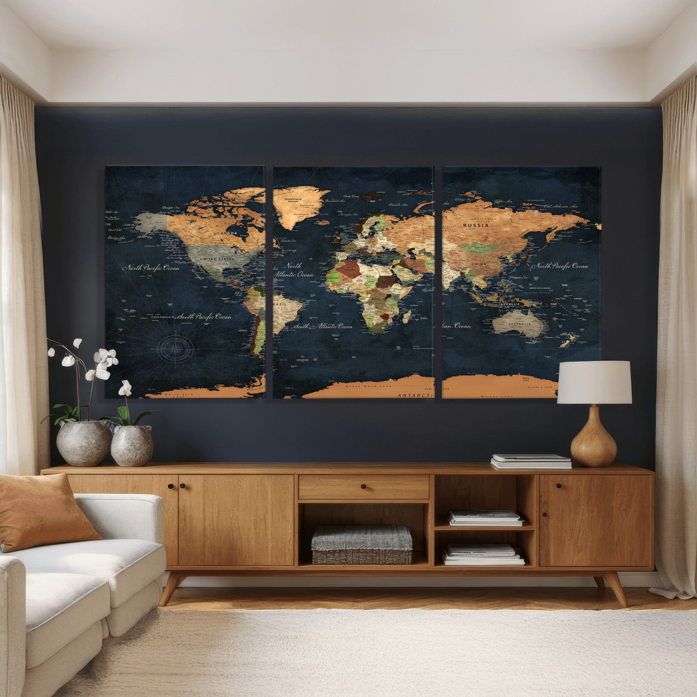 53717402-MGV-CV-36X24 - World Map Wall Art Canvas Print, Modern Decorative Framed Map Artwork Prints for Living Room, Office, Bedroom Wall Decor