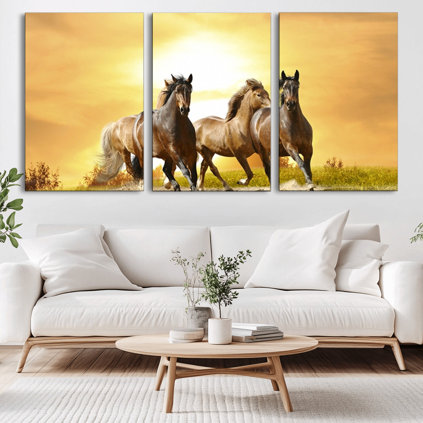 -Wild Horses Wall Art Canvas Print – Framed Galloping Herd Animal Artwork for Home, Office, Living Room, Guest Room