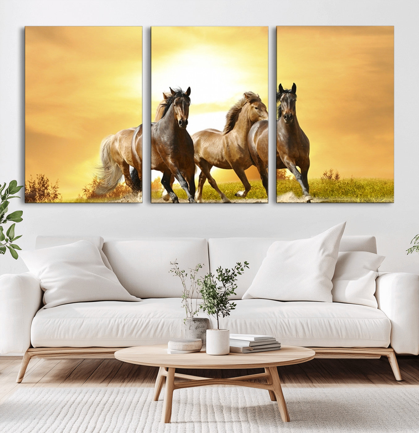 44763-MGV-CV-36X24-Wild Horses Wall Art Canvas Print – Framed Galloping Herd Animal Artwork for Home, Office, Living Room, Guest Room