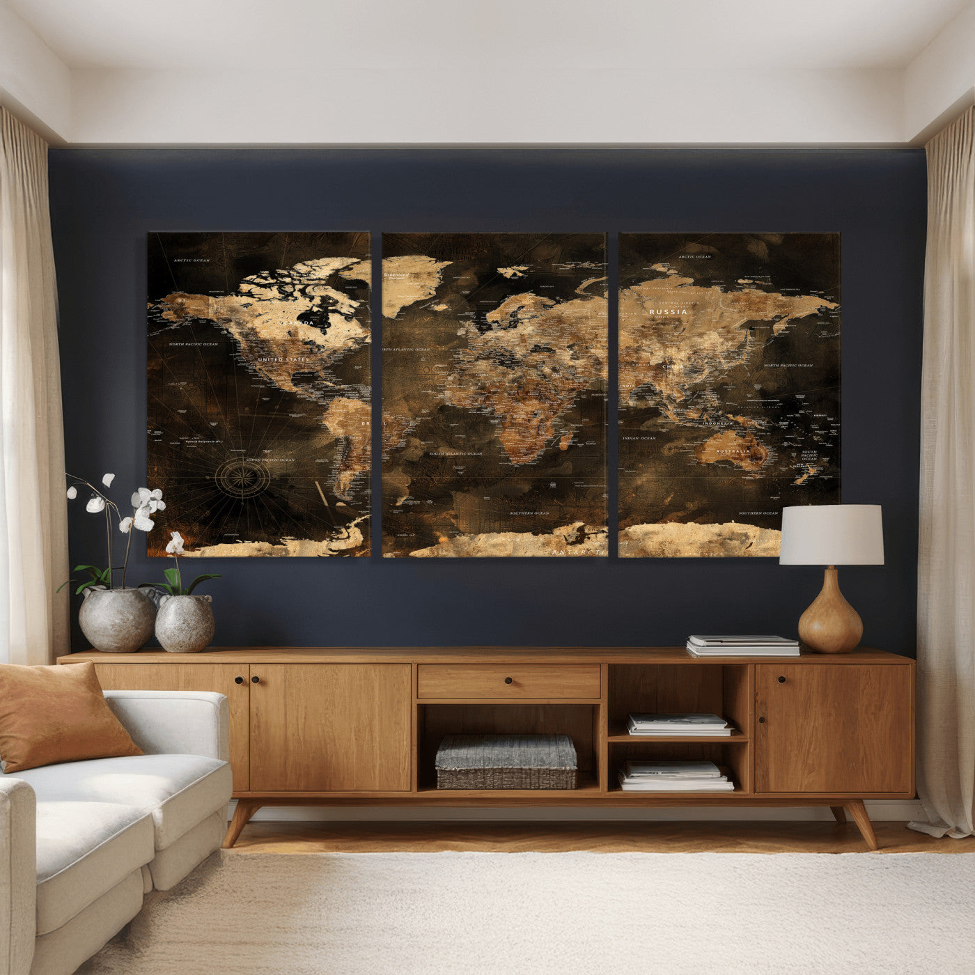 97742922-MGV-CV-36X24 - World Map Wall Art Canvas Print, Modern Decorative Framed Map Artwork Prints for Living Room, Office, Bedroom Wall Decor