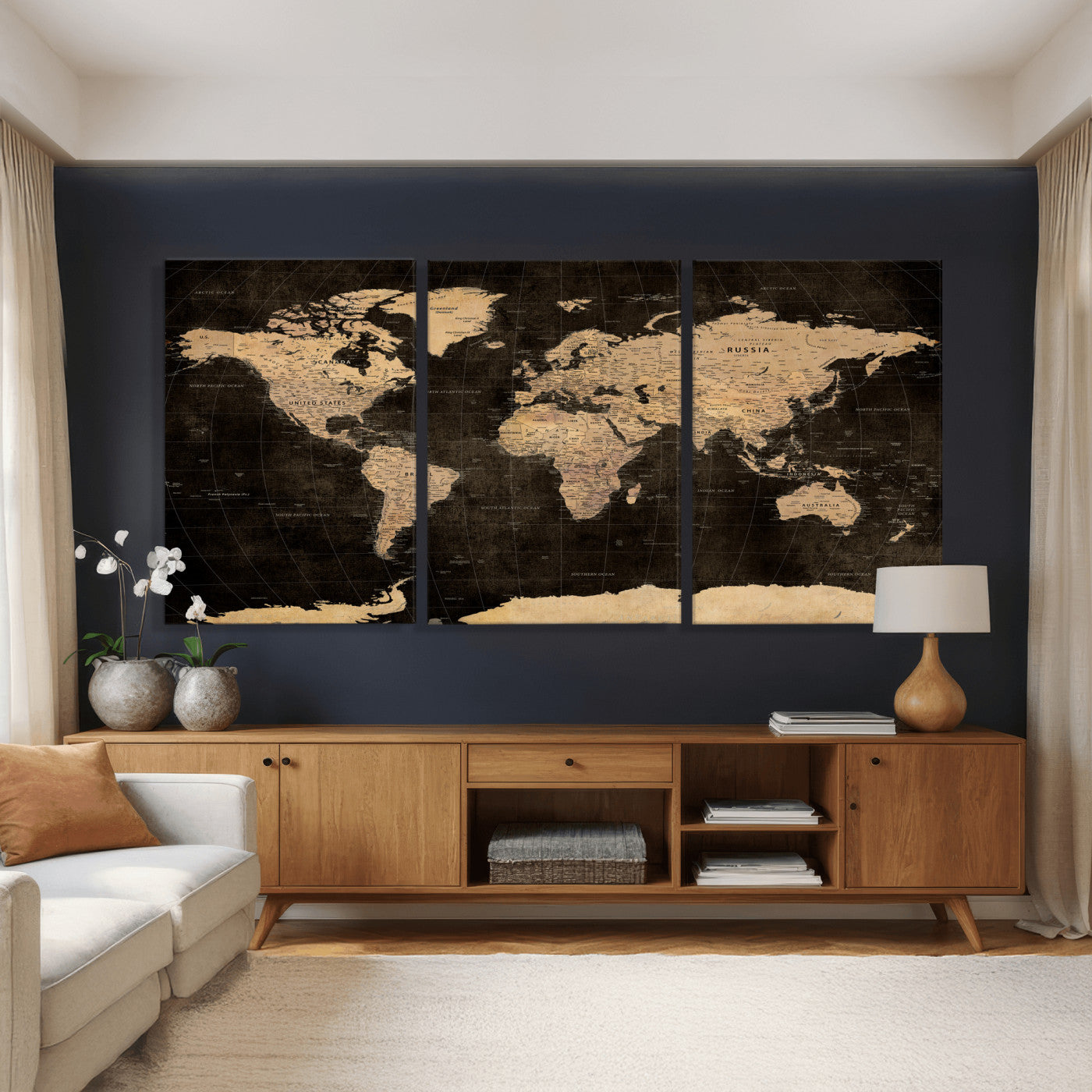 17790470-MGV-CV-36X24 - World Map Wall Art Canvas Print, Modern Decorative Framed Map Artwork Prints for Living Room, Office, Bedroom Wall Decor