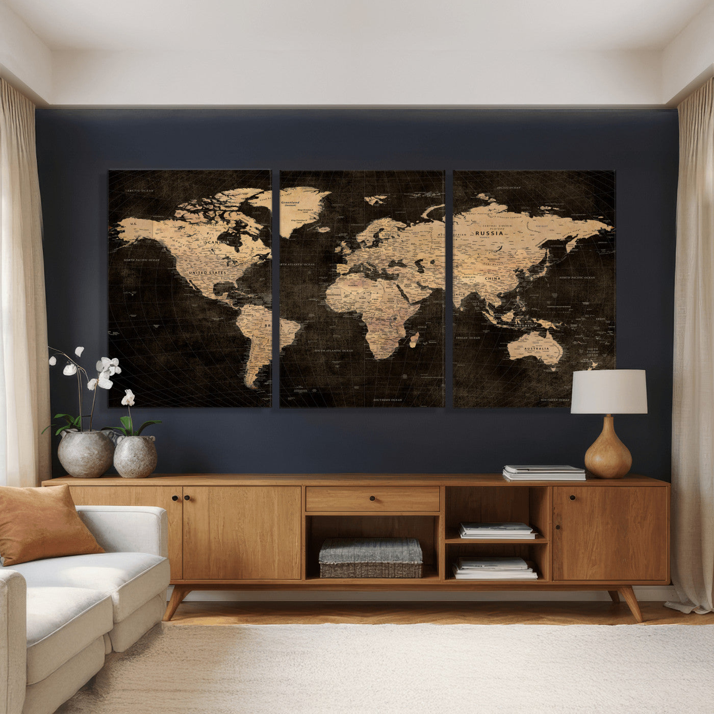 15118265-MGV-CV-36X24 - World Map Wall Art Canvas Print, Modern Decorative Framed Map Artwork Prints for Living Room, Office, Bedroom Wall Decor
