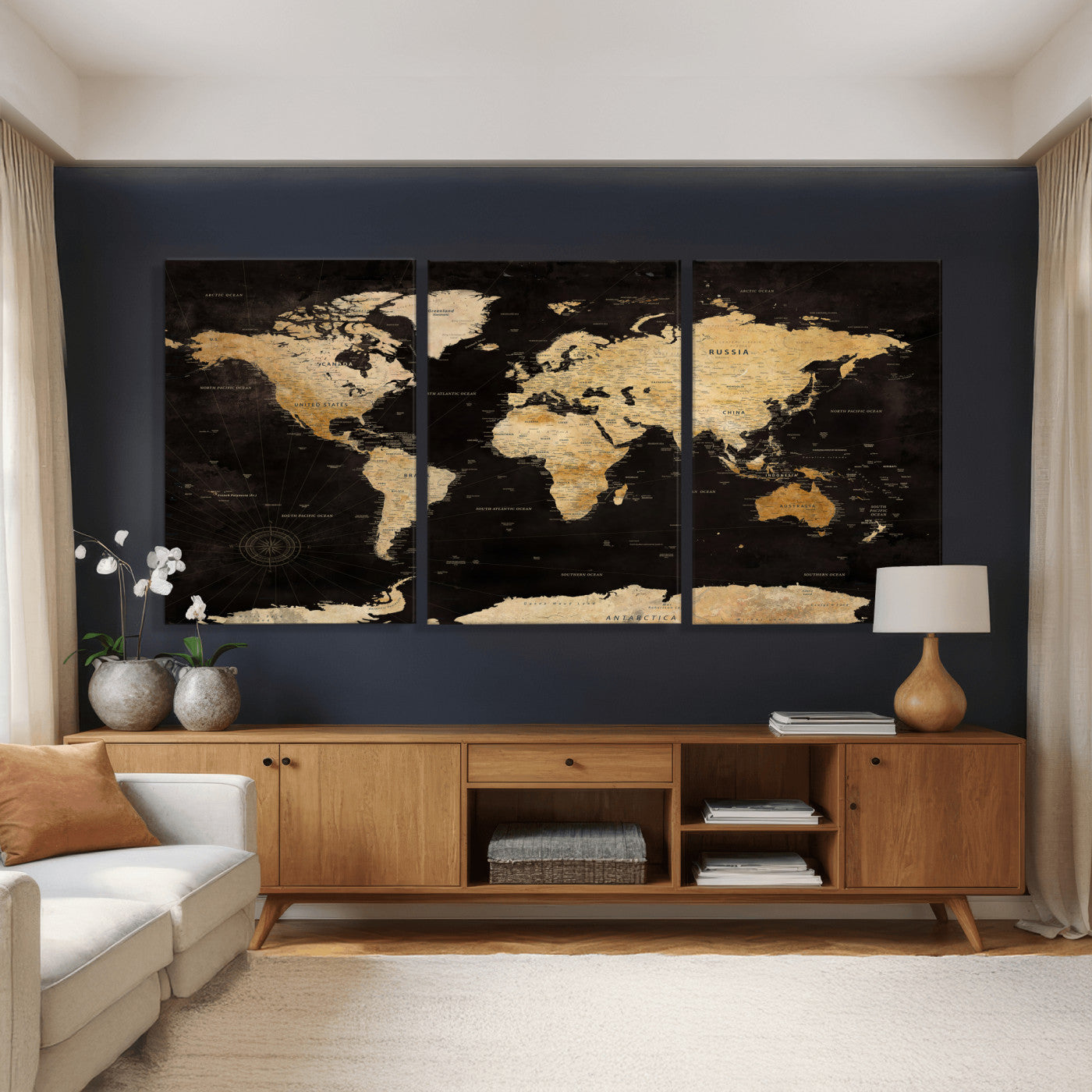 70468159-MGV-CV-36X24 - World Map Wall Art Canvas Print, Modern Decorative Framed Map Artwork Prints for Living Room, Office, Bedroom Wall Decor