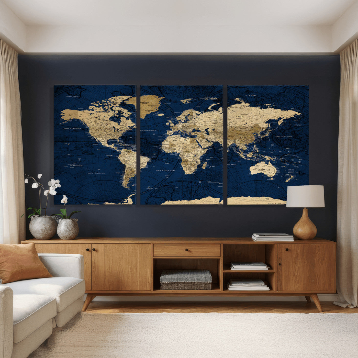 54770746-MGV-CV-36X24 - World Map Wall Art Canvas Print, Modern Decorative Framed Map Artwork Prints for Living Room, Office, Bedroom Wall Decor