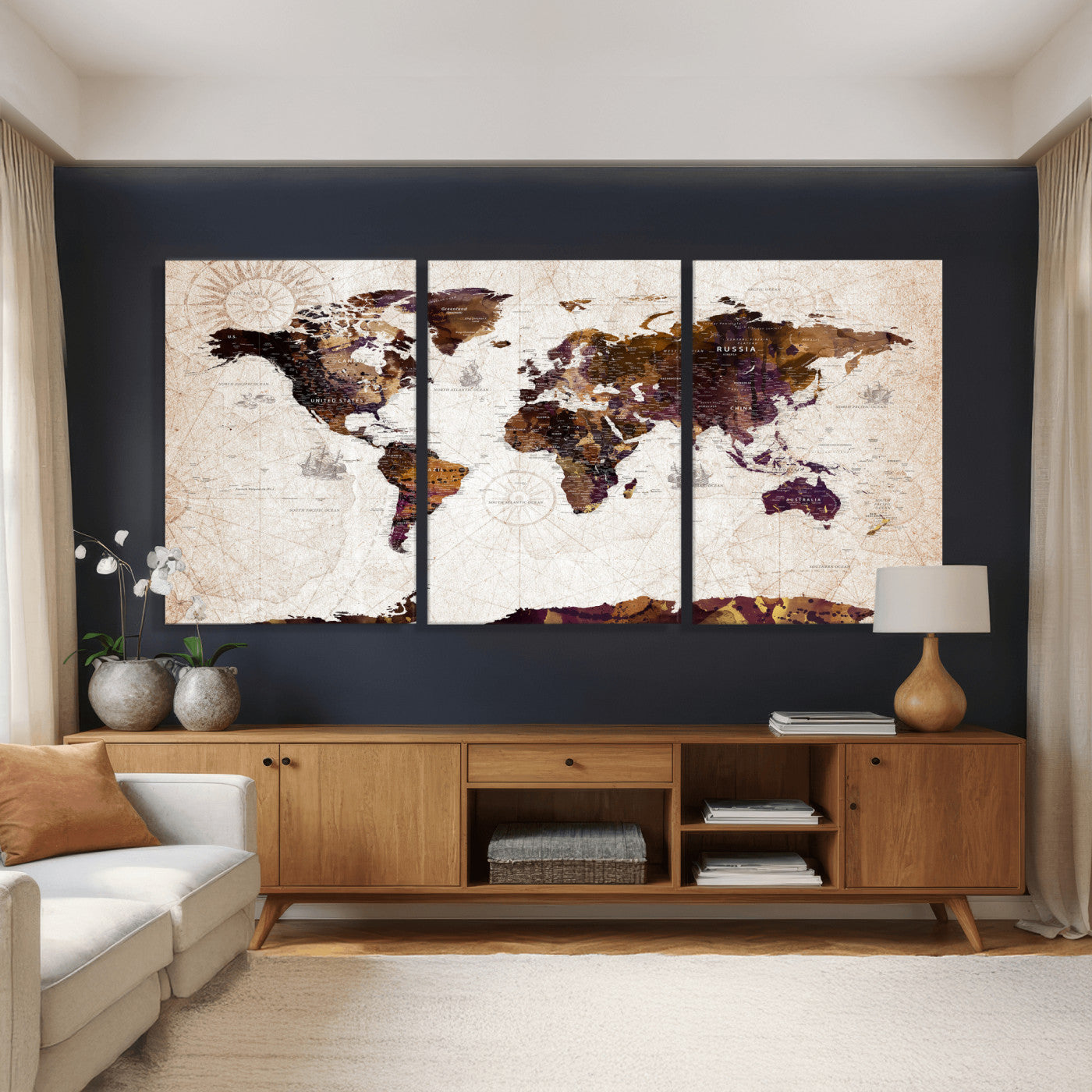 53400857-MGV-CV-36X24 - World Map Wall Art Canvas Print, Modern Decorative Framed Map Artwork Prints for Living Room, Office, Bedroom Wall Decor