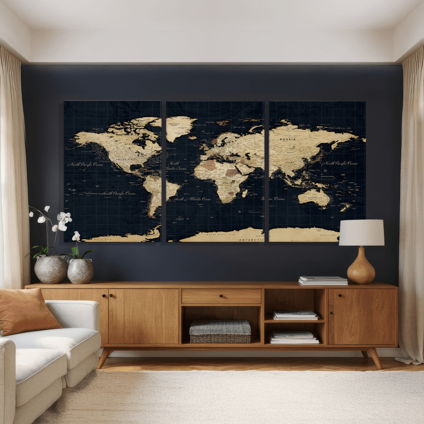 45063434-MGV-CV-36X24 - World Map Wall Art Canvas Print, Modern Decorative Framed Map Artwork Prints for Living Room, Office, Bedroom Wall Decor