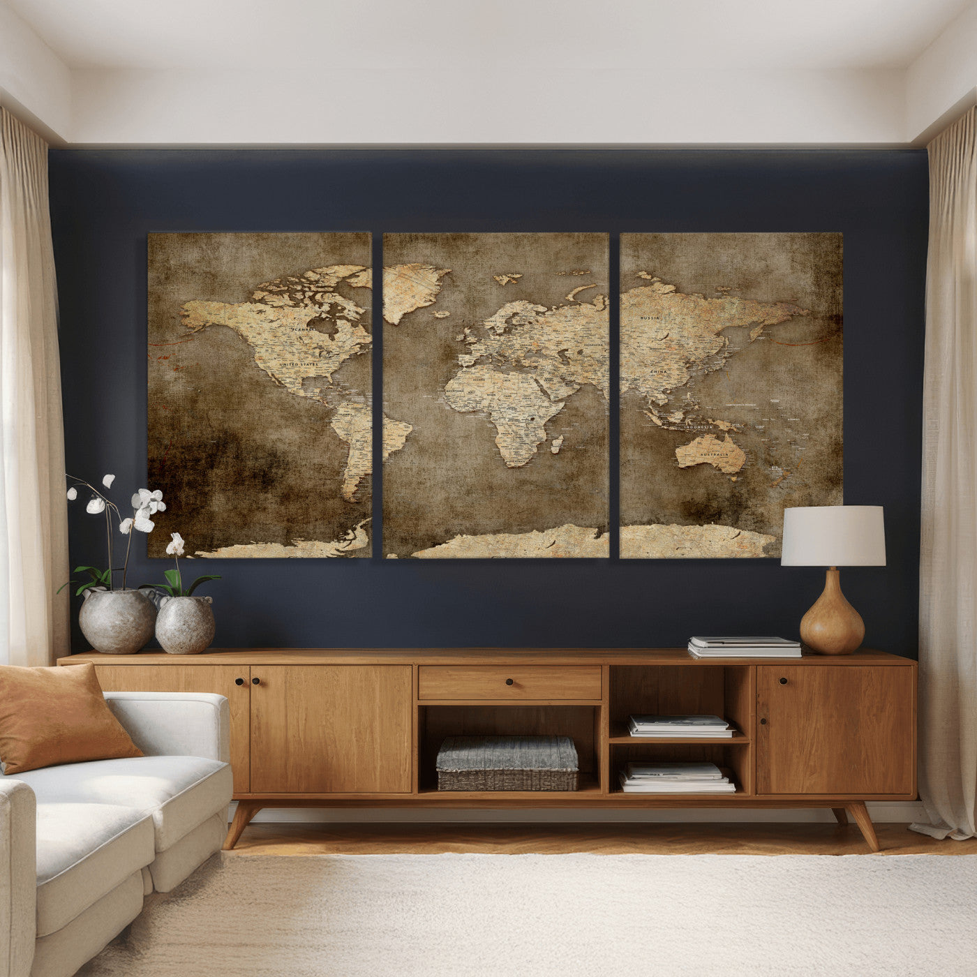 35847542-MGV-CV-36X24 - World Map Wall Art Canvas Print, Modern Decorative Framed Map Artwork Prints for Living Room, Office, Bedroom Wall Decor