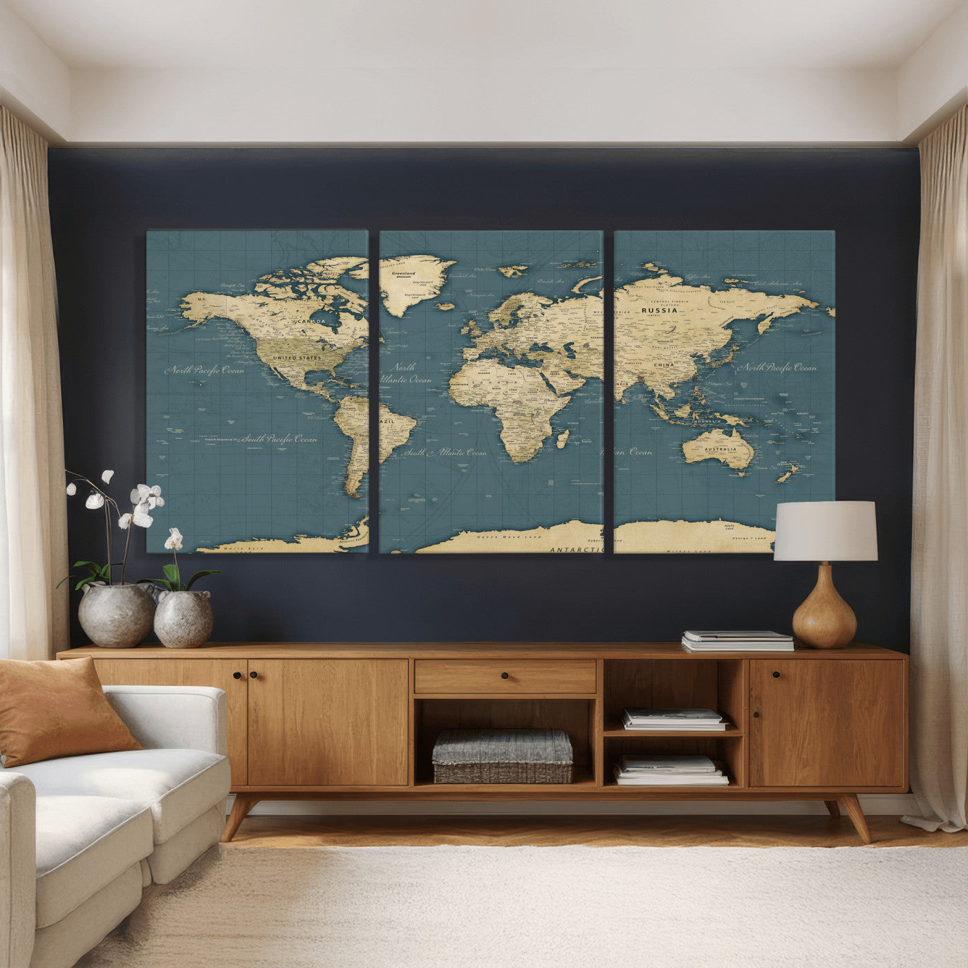 99599383-MGV-CV-36X24 - World Map Wall Art Canvas Print, Modern Decorative Framed Map Artwork Prints for Living Room, Office, Bedroom Wall Decor