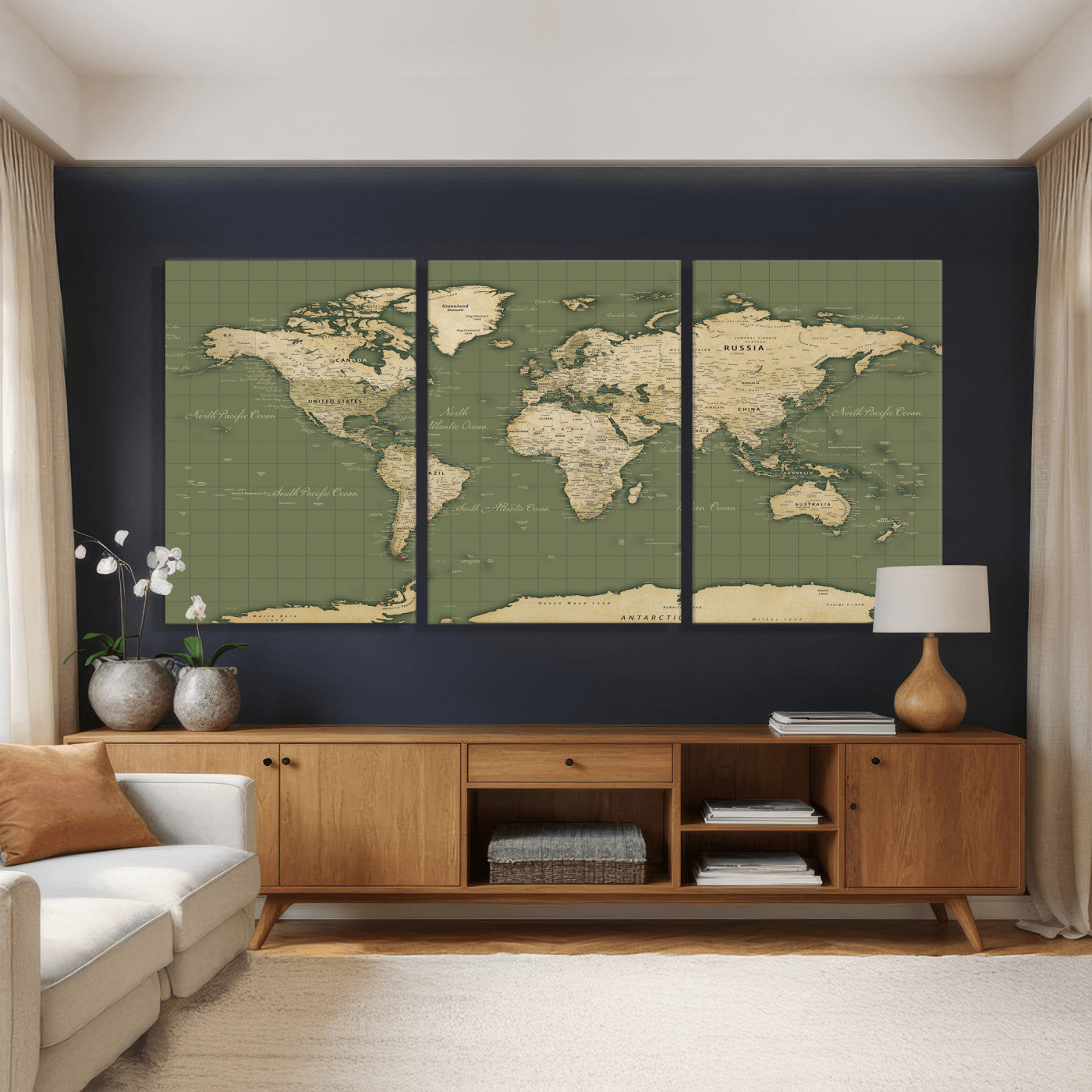 13750241-MGV-CV-36X24 - World Map Wall Art Canvas Print, Modern Decorative Framed Map Artwork Prints for Living Room, Office, Bedroom Wall Decor