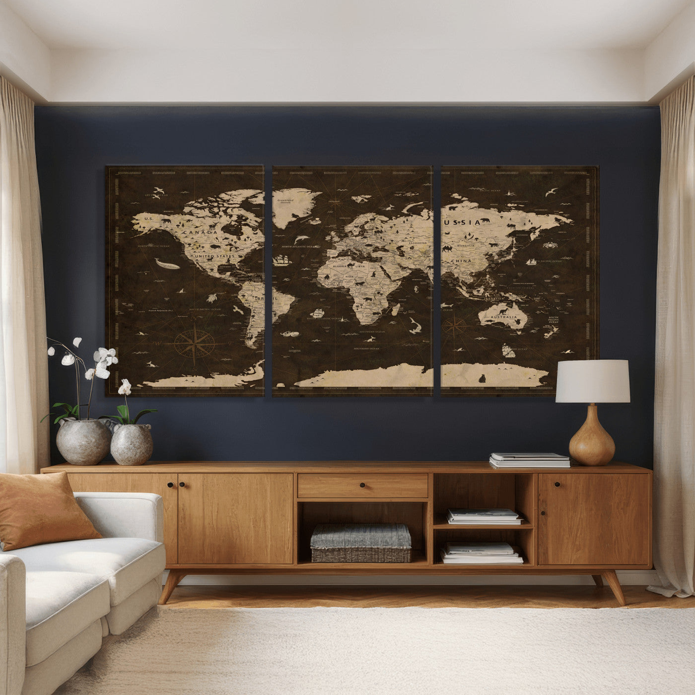 44276398-MGV-CV-36X24 - World Map Wall Art Canvas Print, Modern Decorative Framed Map Artwork Prints for Living Room, Office, Bedroom Wall Decor