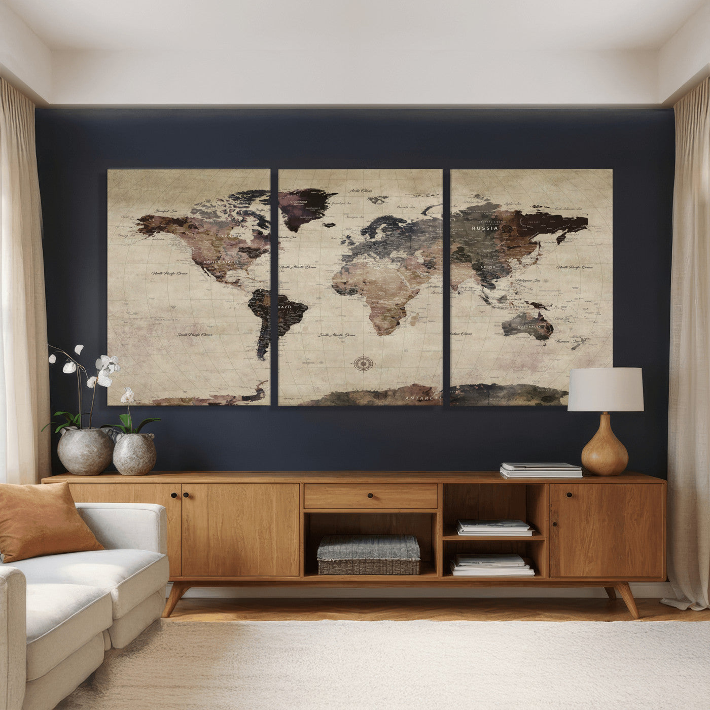 60560672-MGV-CV-36X24 - World Map Wall Art Canvas Print, Modern Decorative Framed Map Artwork Prints for Living Room, Office, Bedroom Wall Decor